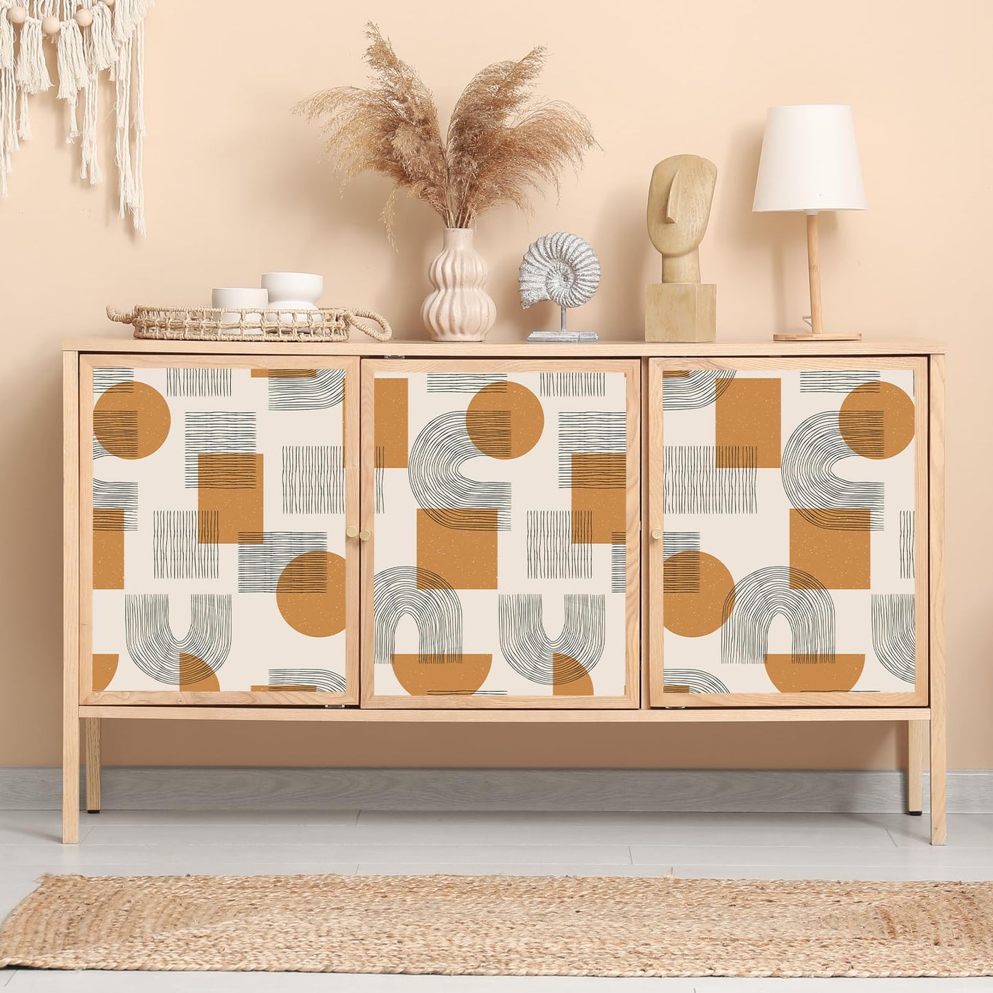 VEELIKE Boho Geometric Wallpaper Peel and Stick Mid Century Modern Wallpaper for Bedroom Bathroom Removable 17.7''x118'' Abstract Peel and Stick Wallpaper Geometric Contact Paper for Walls Shelves