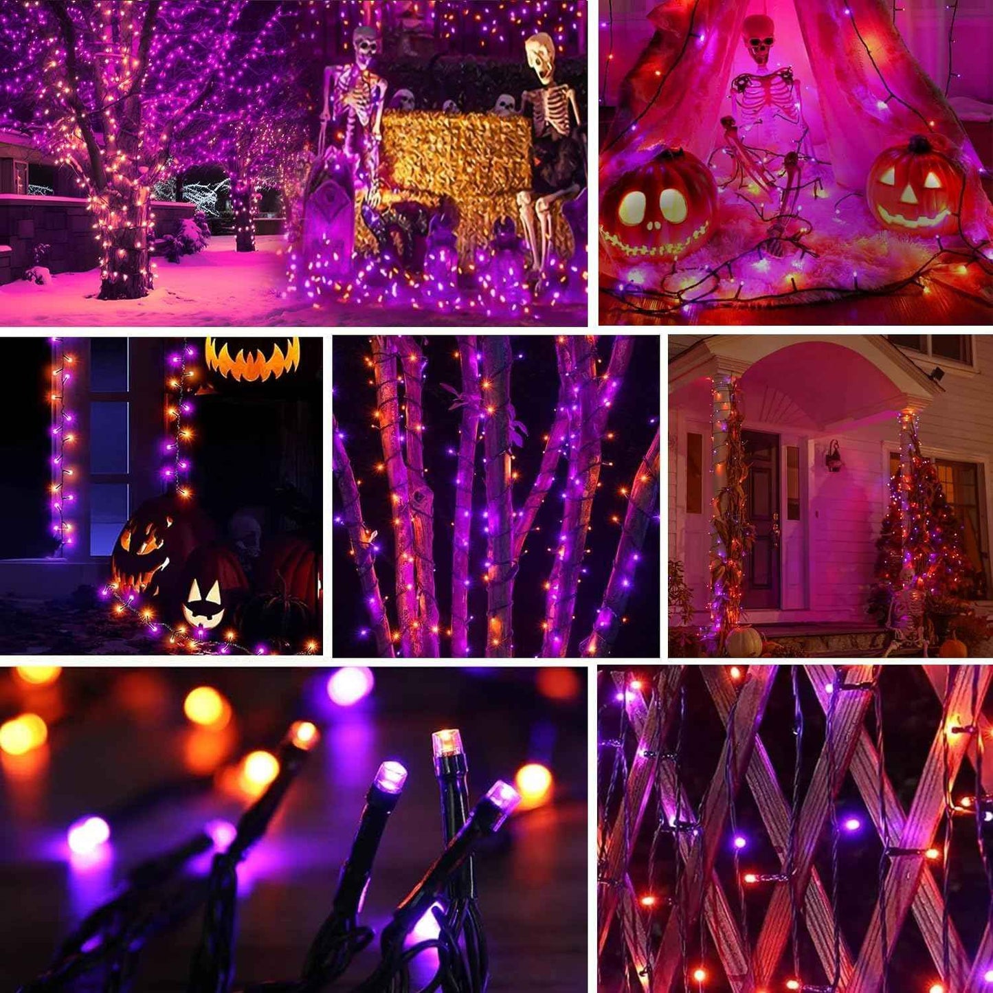 SyouHome 2-Pack Solar String Lights,78Ft Extra-Long 200 LED Waterproof Solar Halloween Lights, 8 Modes for Garden, Patio, Wedding (Purple & Orange)