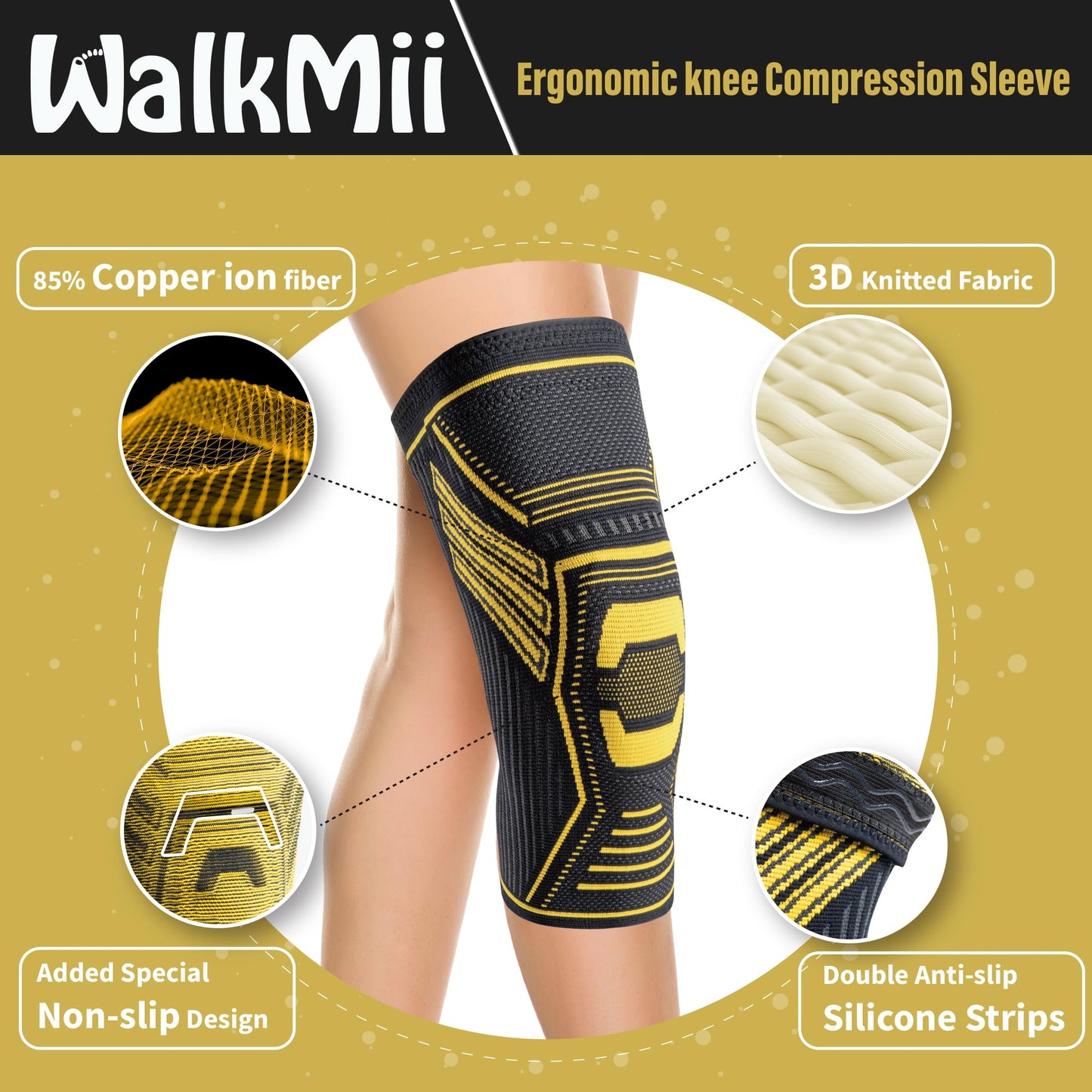 WalkMii Copper Knee Braces for Women and Men 2 Pack, Compression Sleeve for Knee Pain, Arthritis, Sports Recovery, Meniscus Tear, Joint Pain Relief-XXL
