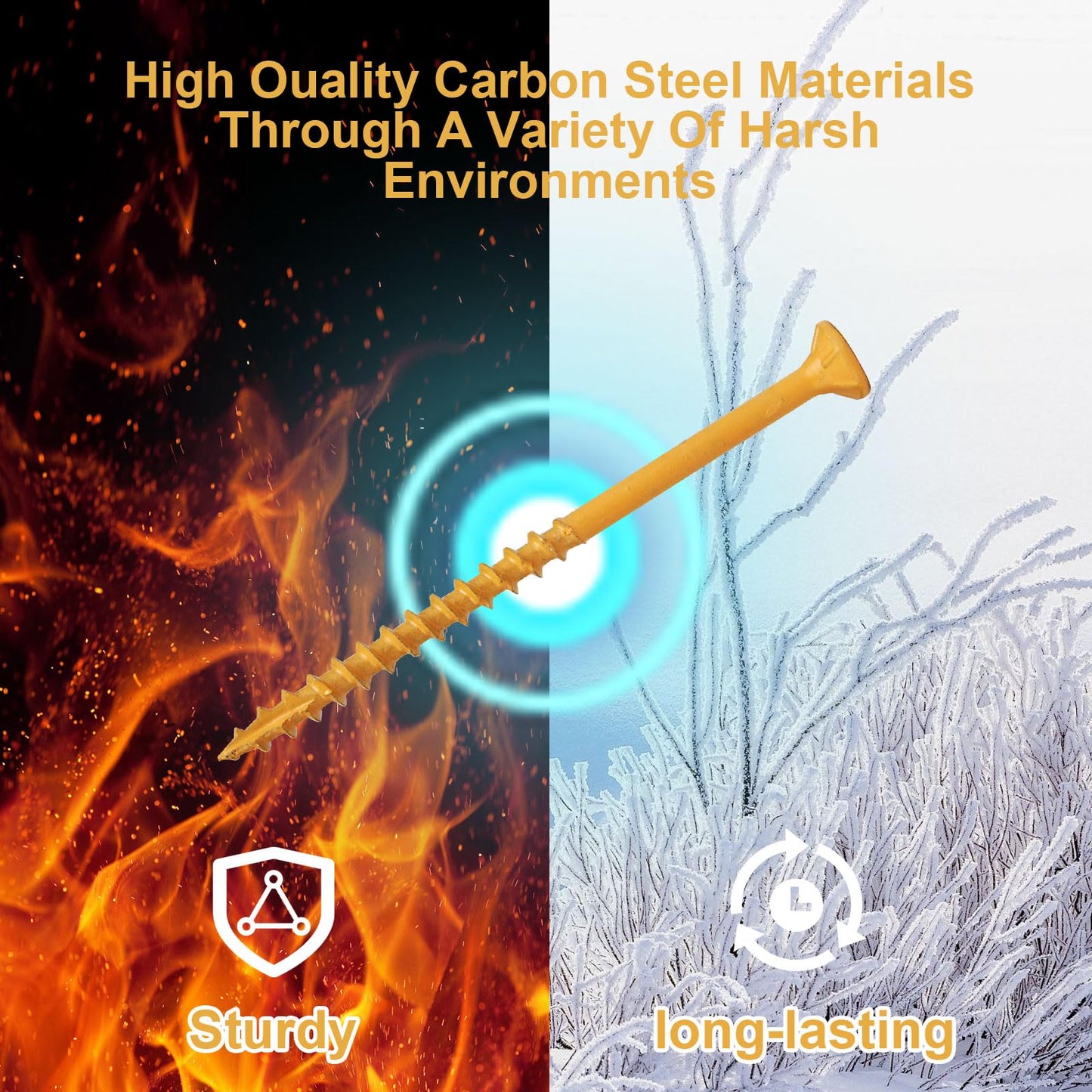 Fmjdnls Deck Screws 1-1/2 Inch, Wood Screws #8×1-1/2, 200 Pcs, Tan Rust Resistant Epoxy Coated, Outdoor Decking Screws, Torx/Star Drive Head Deck Screw, T25 Star Bit Included, for Timber, Fence