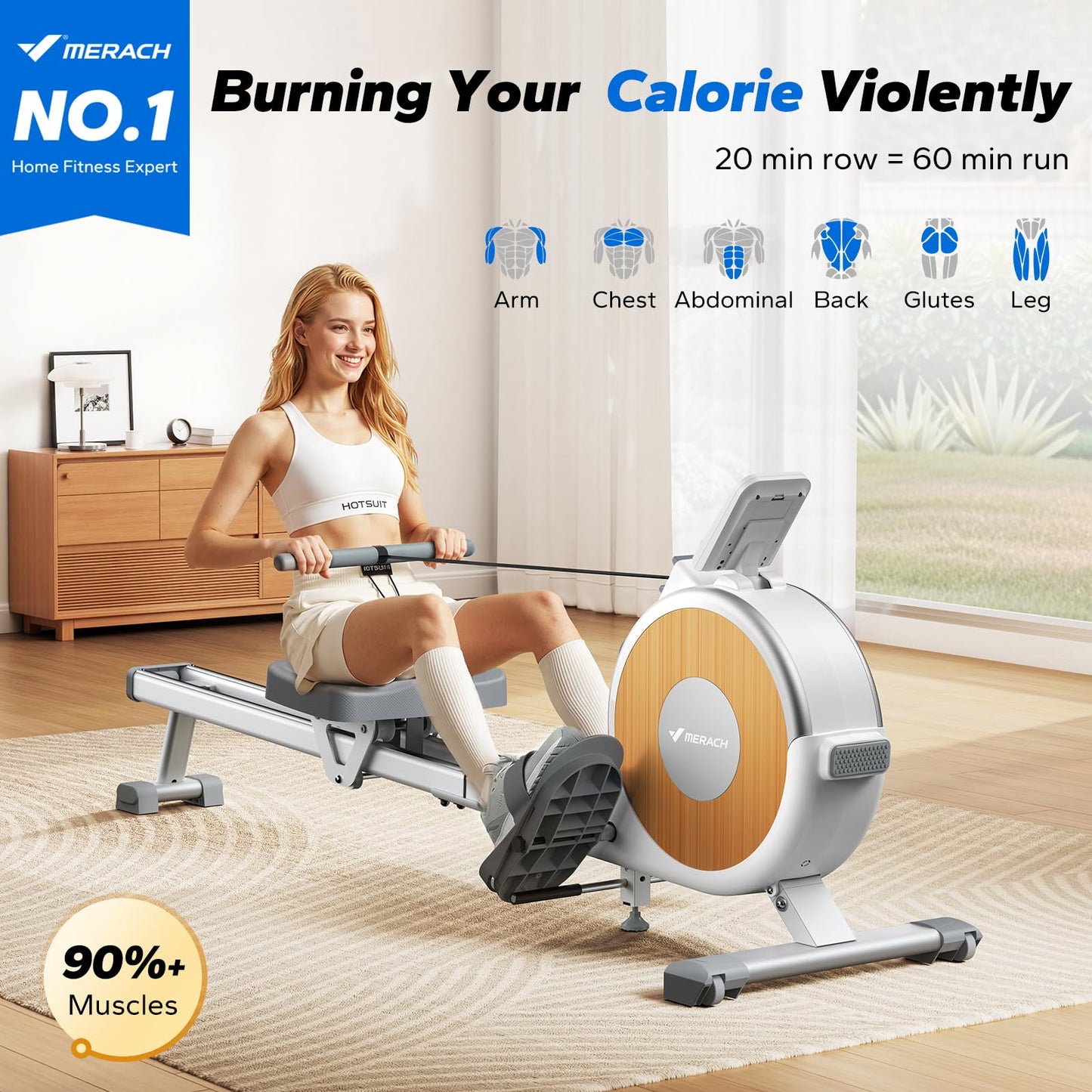 MERACH Rowing Machine with App, 16 Levels of Magnetic Resistance, Exclusive Dual Slide Rail Rower, 350LB Max Weight Rowing Machines for Home Use, Q1S White