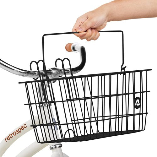 R﻿etrospec Apollo-Lite Lift-Off Front Bike Basket, Lightweight Steel ﻿with Integrated Detachable Hooks and Built-in Handle for Easy Assembly and Portability