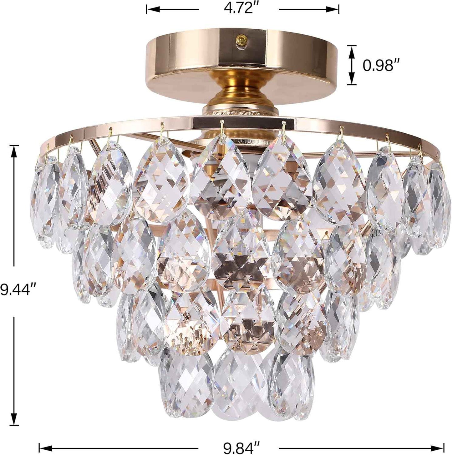 Gold Crystal Mini Chandelier - Modern Flush Mount Ceiling Light for Hallway & Bedroom