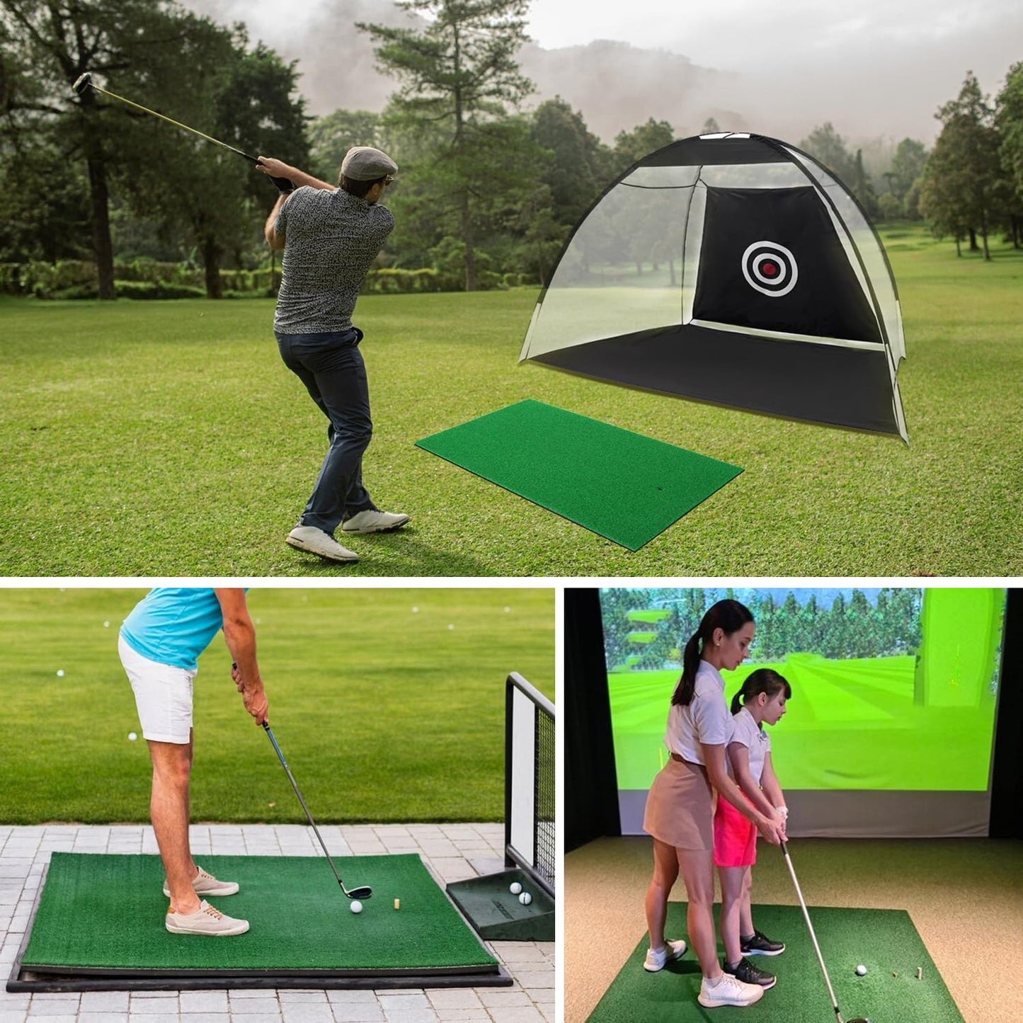 IKULE Golf Mat Practice Hitting Mat with Rubber Tee Holder Realistic Grass Putting Mats Portable Outdoor Sports Golf Training Turf Mat Indoor Office in 40 * 70cm