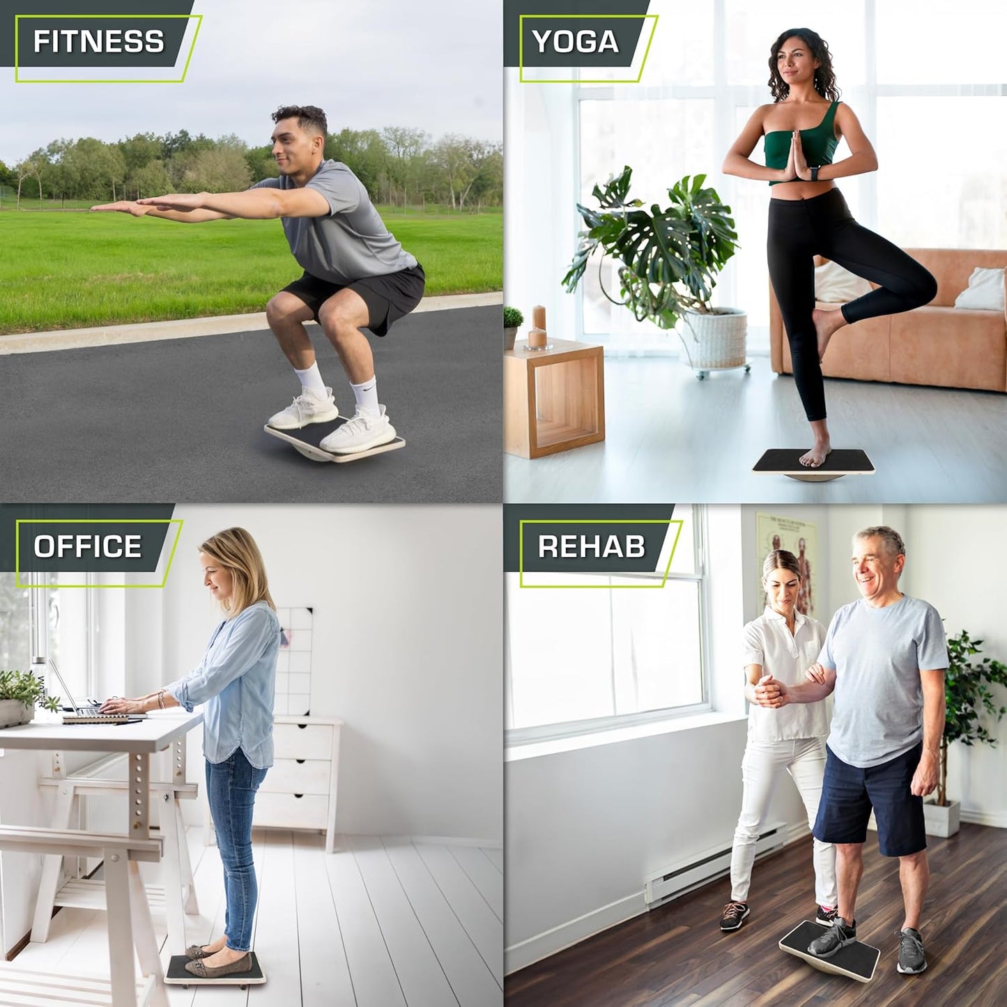 ProsourceFit Wooden Rocker Balance Board - Anti-Slip Core Trainer for Stability & Therapy | 17.5in Black
