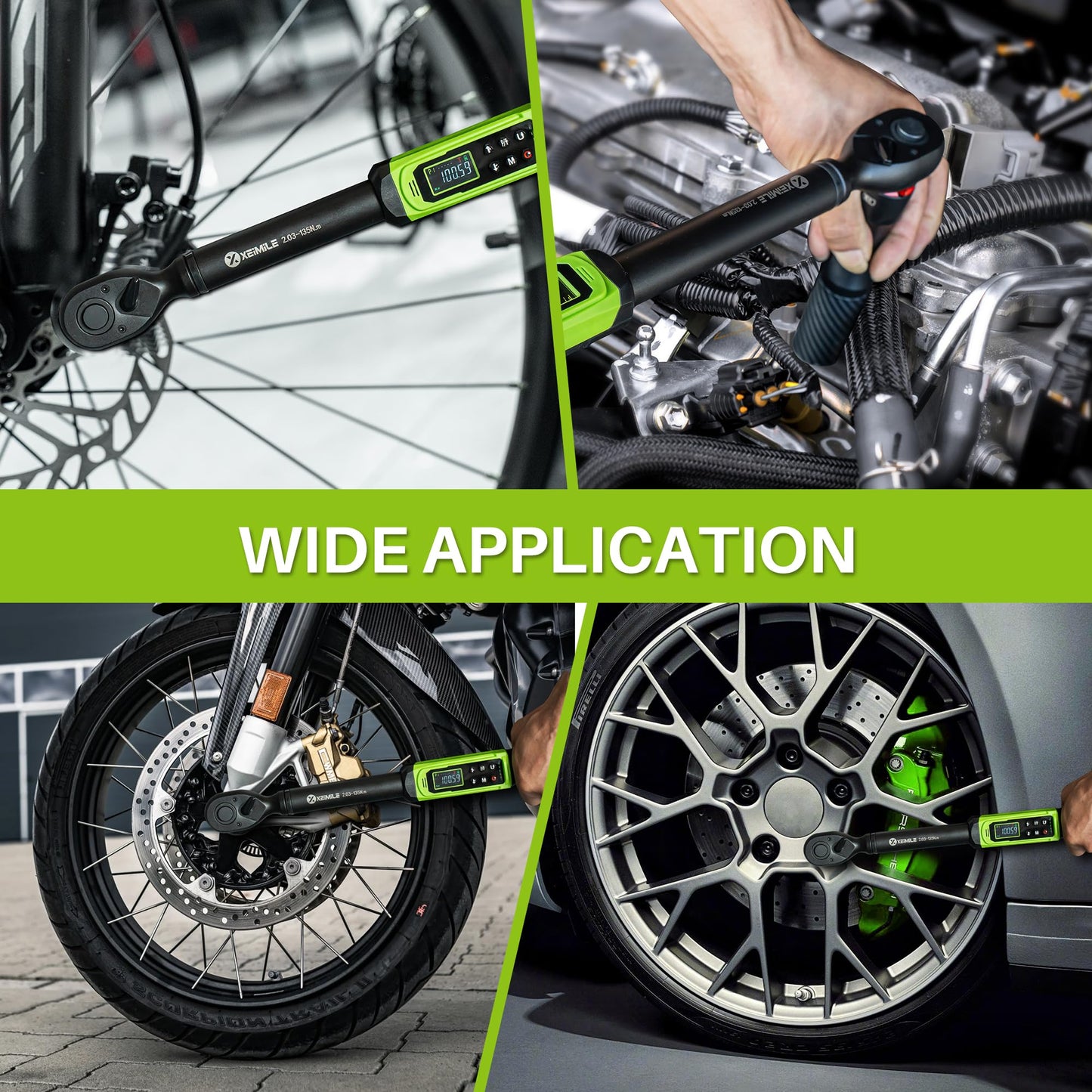 XEIMILE Digital Torque Wrench 3/8"Drive-1.5-99.6Ft.Lb/2.02-135N.m,Electric Torque Wrench With Vibration Buzzer LED Indicator,±2% Accuracy Five Units for Bike Motorcycle Car Auto Repair,DIY,Green Black