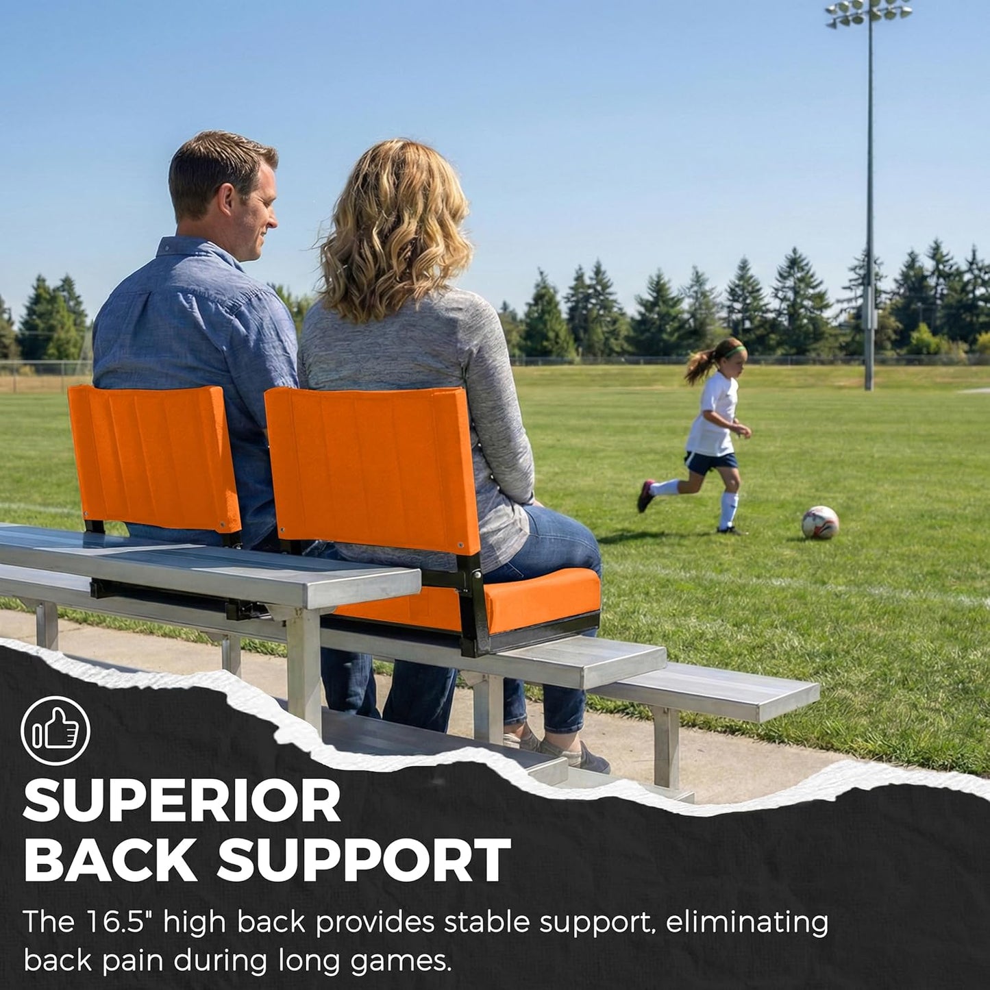 Sport Beats Stadium Seats - Comfortable Bleacher Chairs with Back Support & Cushion | Orange, 1pc Regular - 17" W x 12" D x 16.5" H