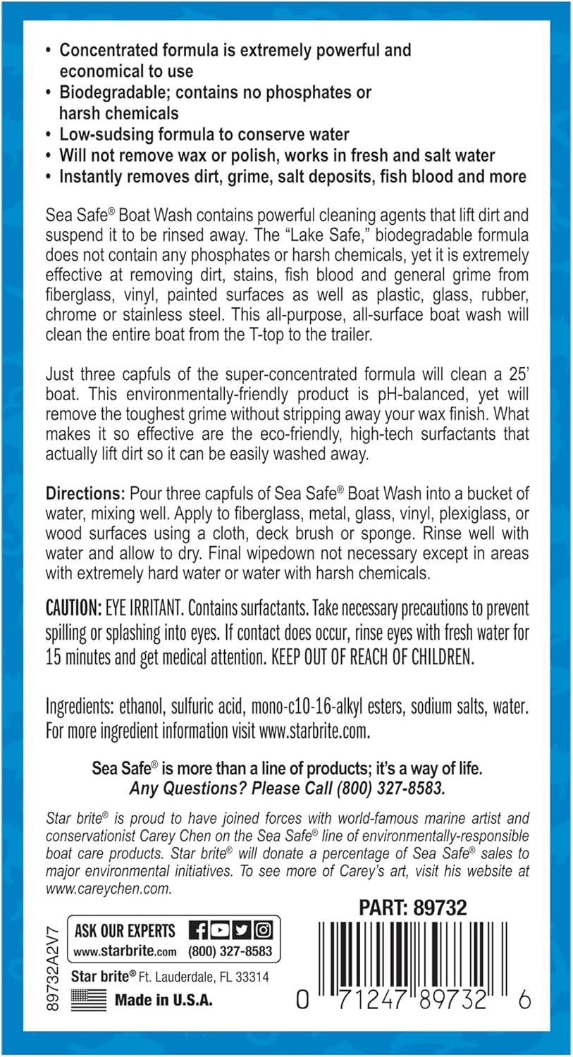 STAR BRITE Sea Safe Boat Wash - Super Concentrated Formula for Gentle Dirt Removal - Safe for All Surfaces