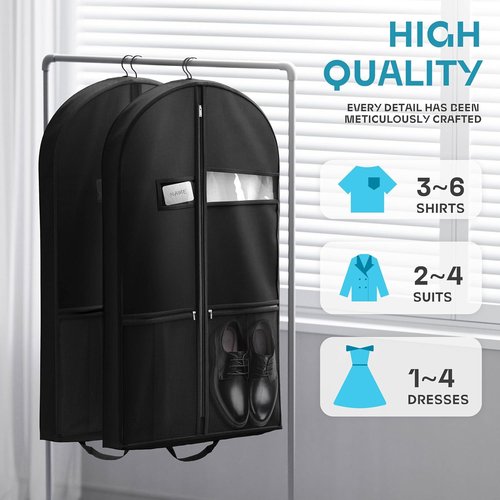 Lazebox 43" Travel Garment Bag - Heavy Duty Suit Bag for Suits, Tuxedos & Dresses | Black, 1 Pack