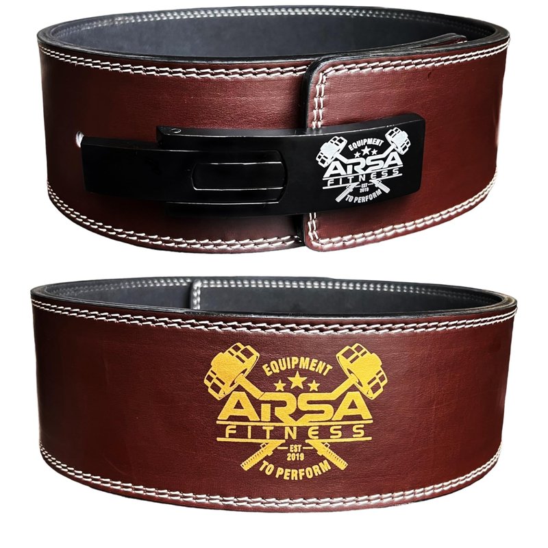 Arsa Fitness Weightlifting Adjustable Lever Belt for Men & Women Leather Weight Belt for Powerlifting Back Support Workout Deadlifts Squats 10MM Thickness 4" Width Royal Oak (LARGE)