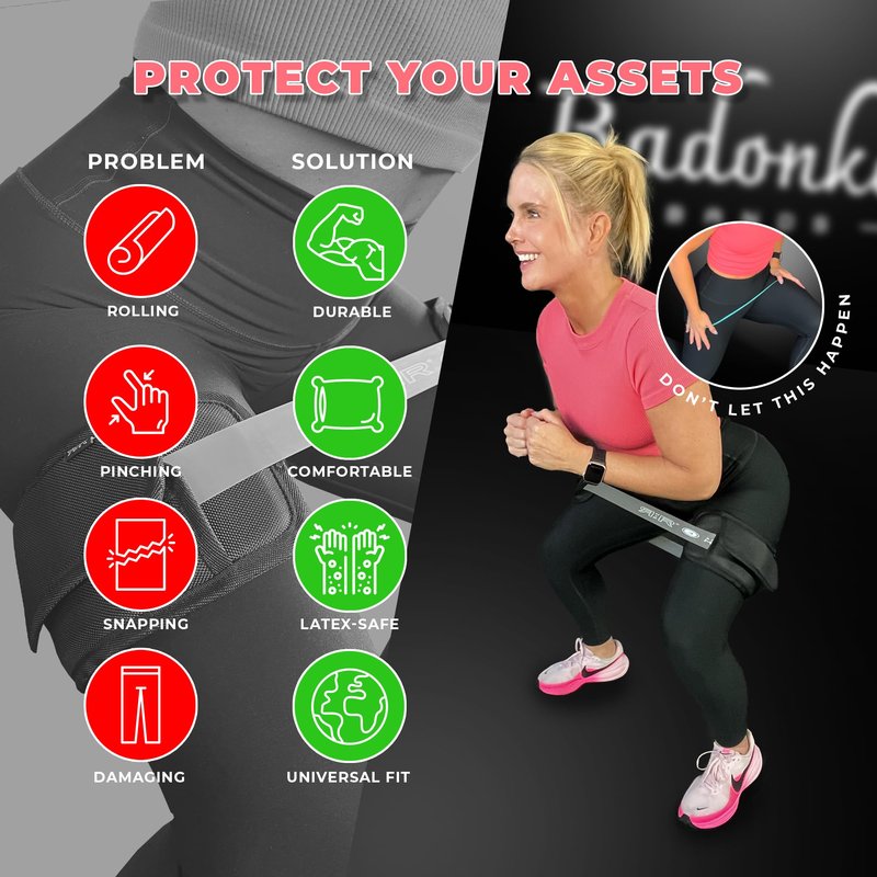 BADONKA Band Protective Sleeves + 3 Latex Booty Bands - Glute & Leg Resistance Bands for Women & Men - Resistance Levels (Medium/Heavy/X-Heavy)