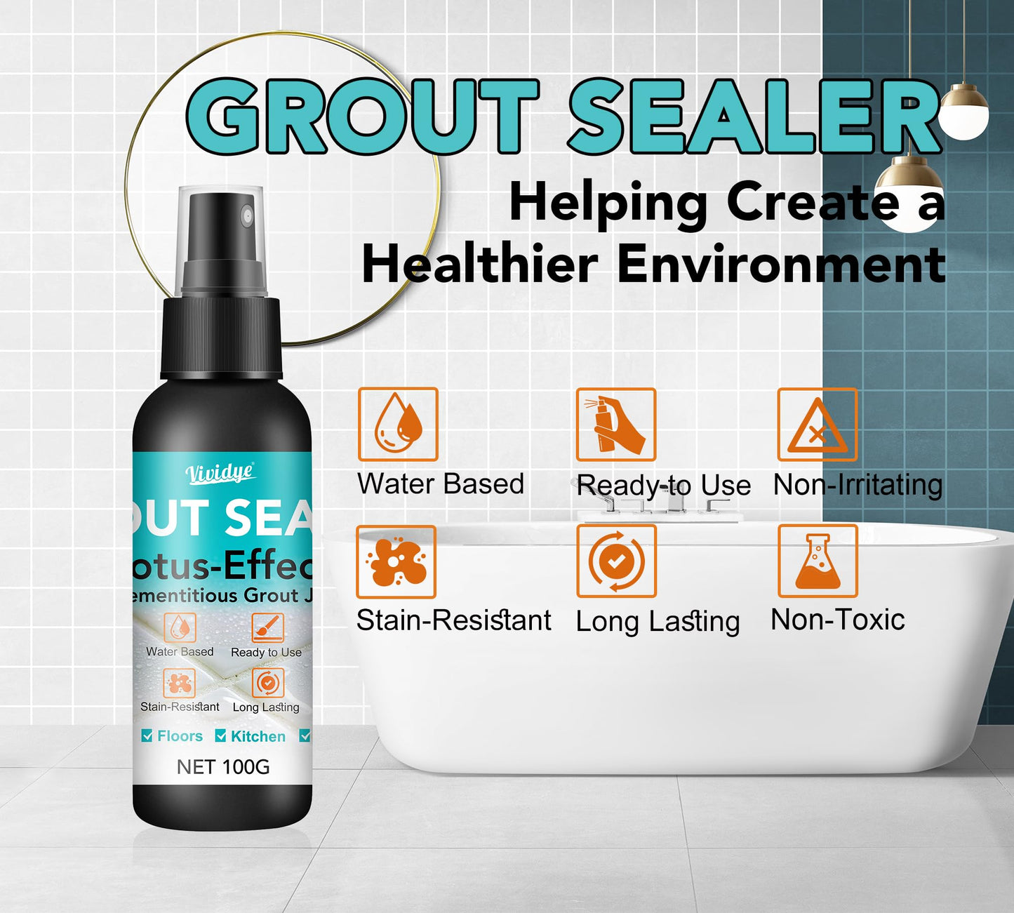 Grout Sealer, 7oz/200g Waterproof Grout Sealant Spray with Squeeze Tip, 100% Safe Grouts Repair Kit for Shower, Bathroom, Floors, Clear Tile Sealer Protector for Ceramic, Marble, Granite & Stone﻿