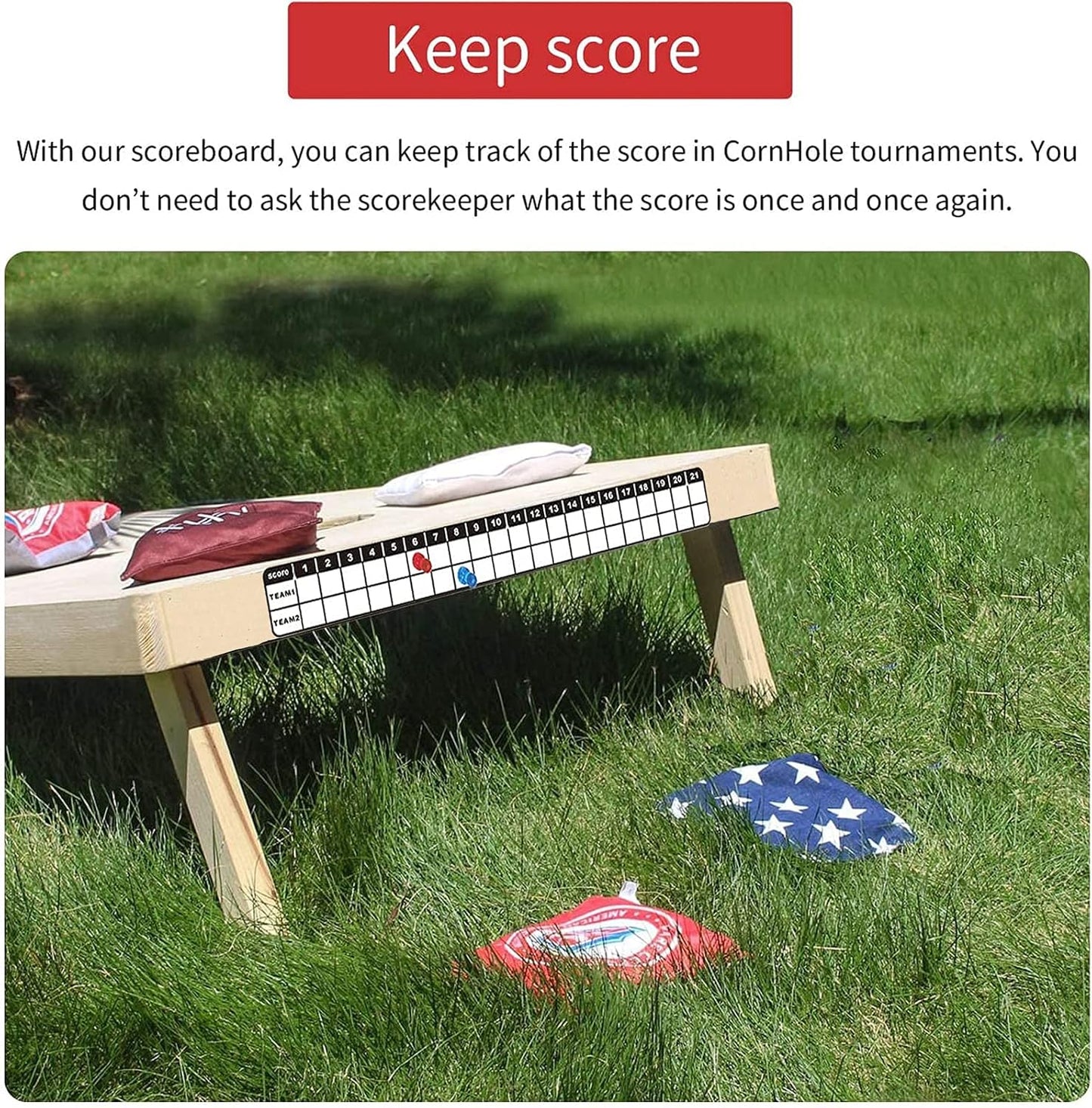 Skiennix Cornhole Scoreboard - 4 Pack Metal Decals with Magnetic Score Keepers & Rules Sign