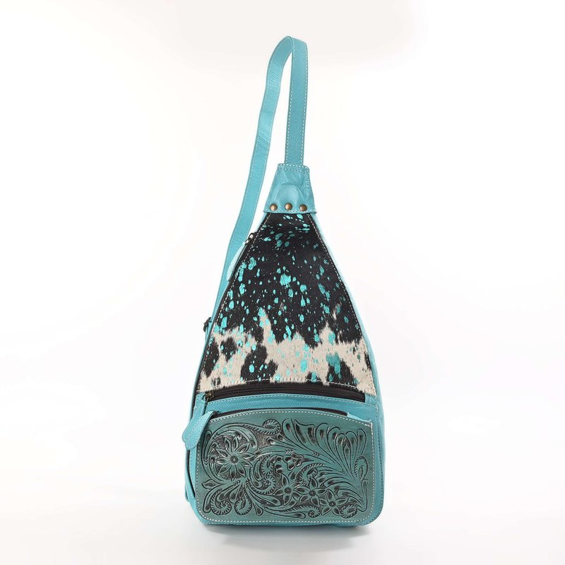 Merbaa Sunset Serenade Sling Cowhide Hair on Crossbody Bag - Hand Tooled Unisex Sling Backpack