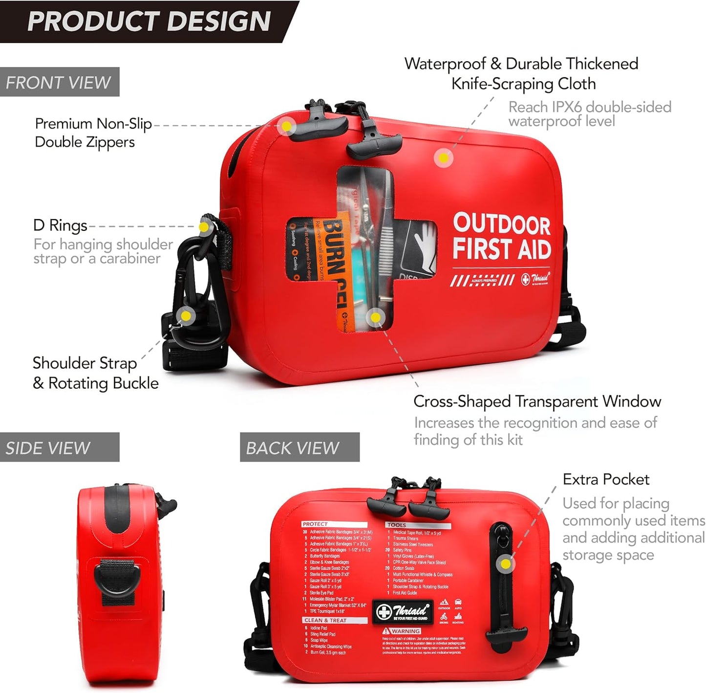 152 PCS Waterproof First Aid Kit - Portable Emergency Medical Kit for Boating, Camping, Fishing | Red