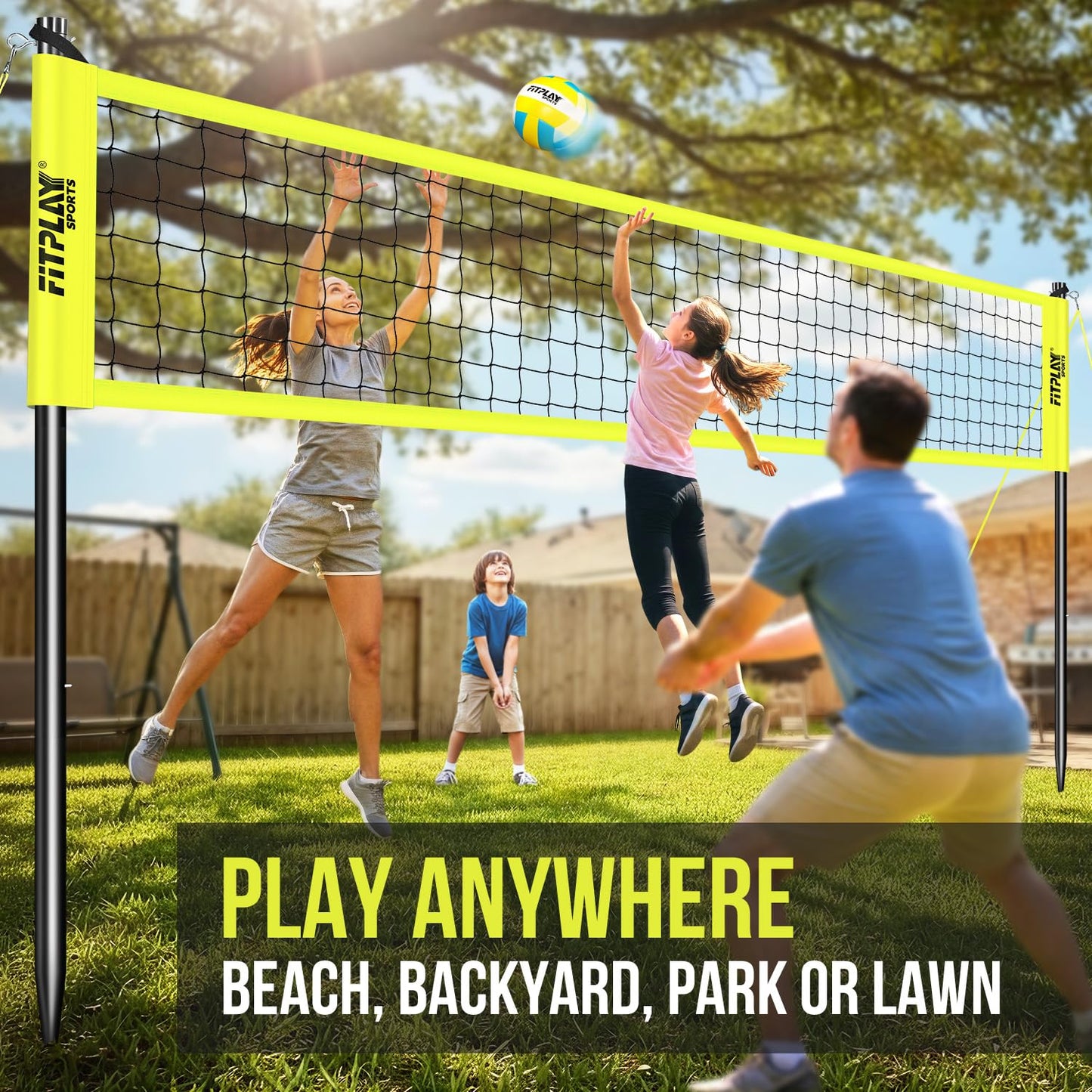 Portable Outdoor Volleyball Net Set,32FT Regulation Size Volleyballs Net System with Height Adjustable Poles,PU Volleyball,Pump,Boundary Line,Anti-Sagging and Carry Bag for Backyard,Beach,Lawn