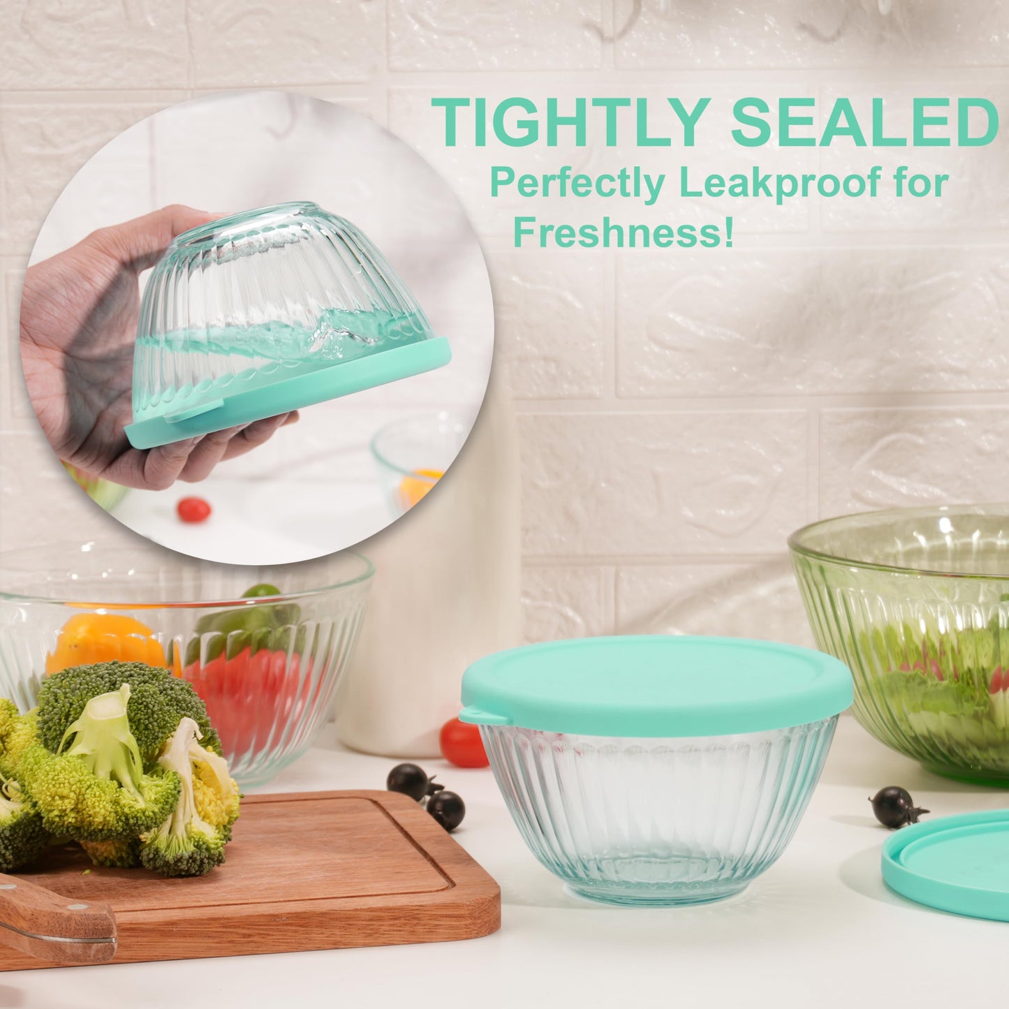 LUVCOSY Silicone Lids Only Fit for Pyrex 7401-S 3 Cup Sculpted Glass Mixing Bowls, 2 Pack Small Size Silicone Covers, Dishwasher & Microwave Safe, Green (Lids Only)