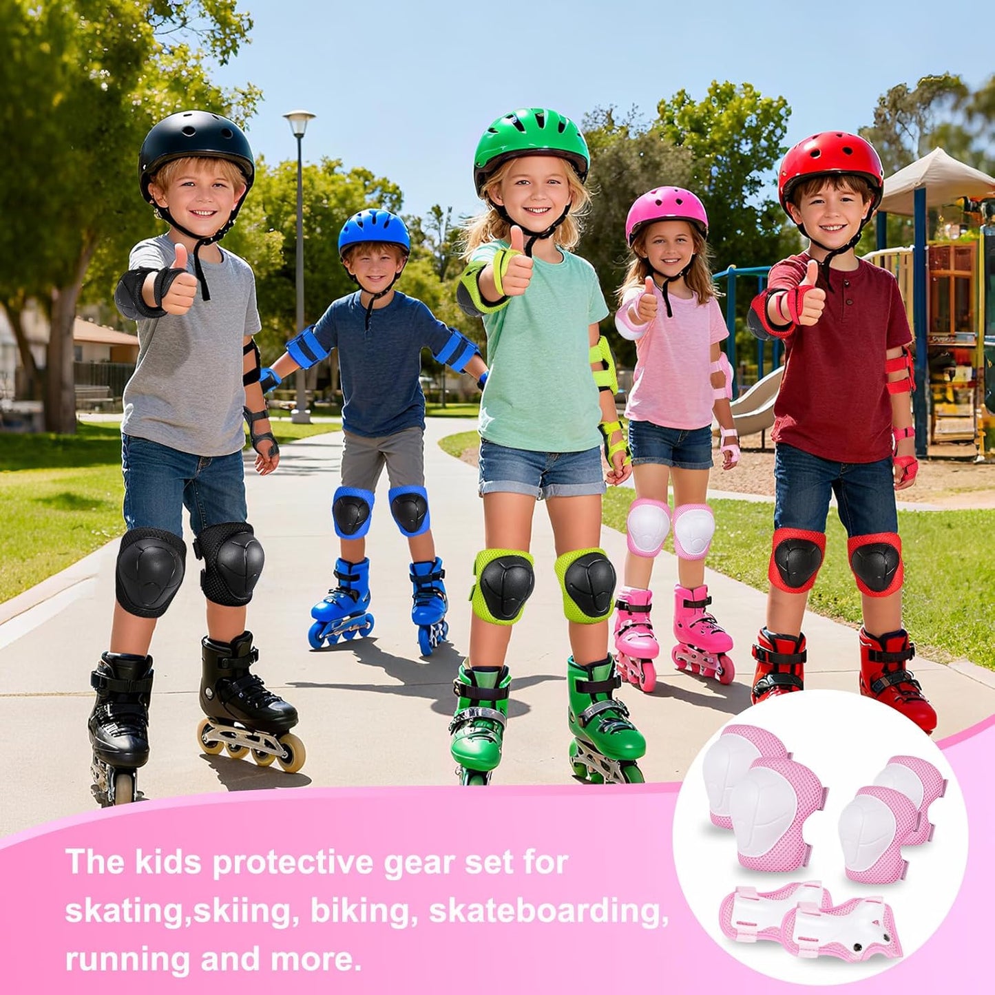Skiennix Kids Protective Gear Set - Knee Pads, Elbow Pads & Wrist Guards | 3-14 Years, Ideal for Skateboarding & Cycling