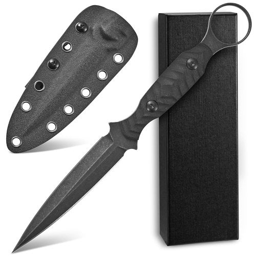 Ccanku C1340 Fixed Blade Knife AUS-10 Black Stonewashed Steel Blade G10 Handle EDC Straight Knife for Outdoor Camping Survival Hiking(Black)