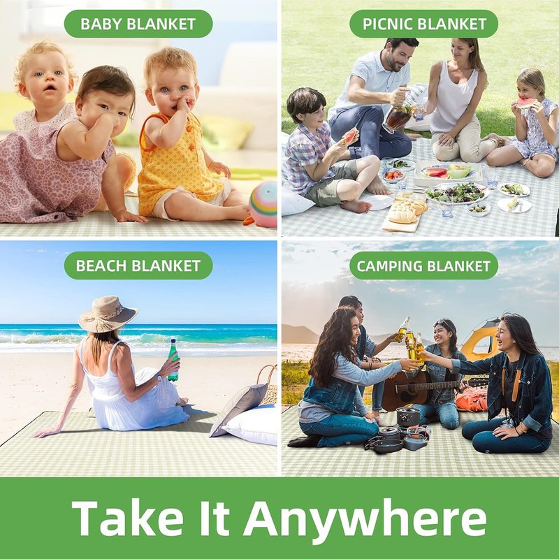 Zyntrytong 70"x 70" Picnic Blanket Extra Large,Layer Outdoor Blanket for 5 to 7 Adults,Camping Grass Lawn Park Accessories Cute Couple Gifts Ideas Wedding Registry for Camping, Park, Beach (Cream)