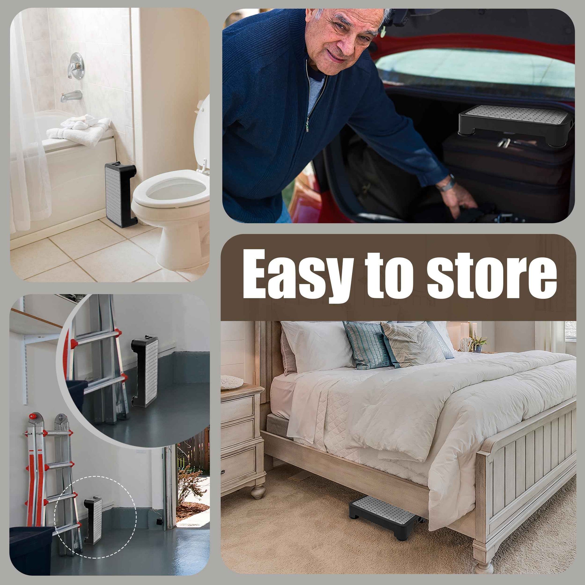 CHIKILLA Step Stool for Adults Kids and Seniors, Non-Slip Step Platform Indoor and Outdoor for Pregnant Woman, Portable Stair Assist for Kitchen Office Bedroom Car Bedside and Shower, Black-Gray 3.4In