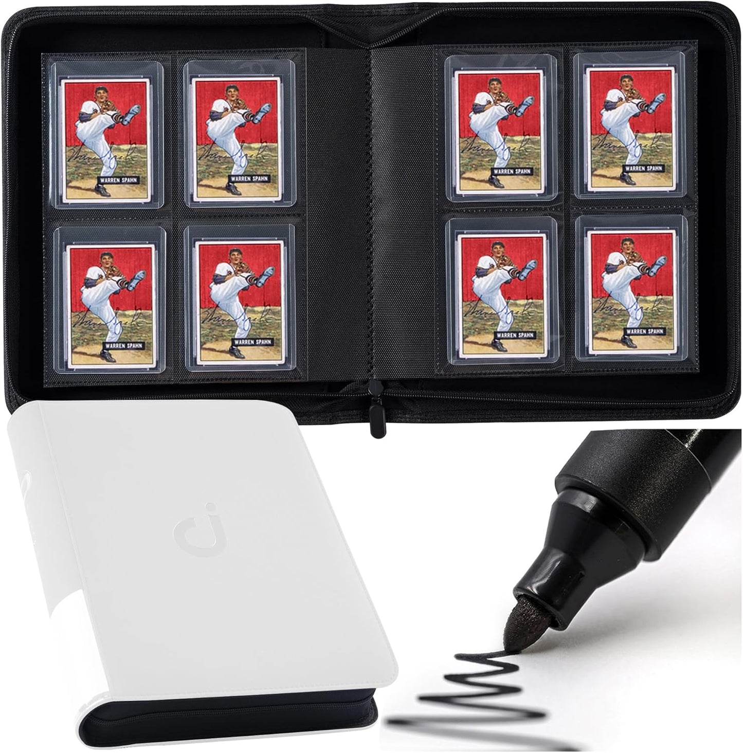 Top Loader Binder - Holds 128 Trading Cards | 4 Pocket Design for 3" x 4" Rigid Holders - Classic White