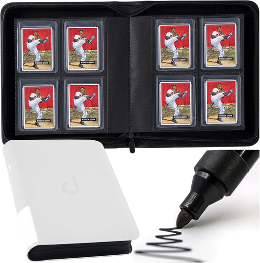 Top Loader Binder - Holds 128 Trading Cards | 4 Pocket Design for 3" x 4" Rigid Holders - Classic White