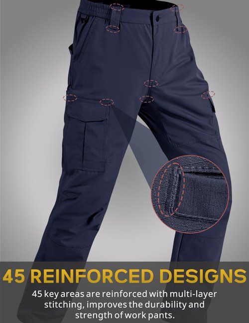 CNBQDD Men's Cargo Pants Durable Ripstop Work Pants with 7 Pockets Water Resistant Outdoor Hiking Construction Pants Dark Blue 34Wx32L