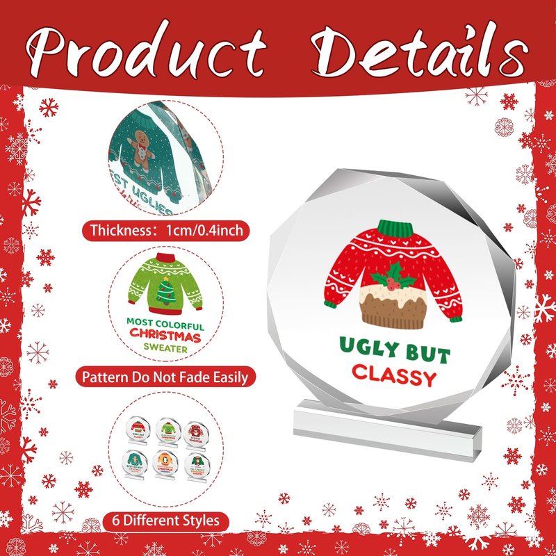 Barydat 6 Pcs Ugly Christmas Sweater Trophies 4.72 Inch Ugly Sweater Trophy Acrylic Ugly Sweater Contest Prizes for Xmas Winner Holiday Party Trophy Award Game Favors, 6 Styles