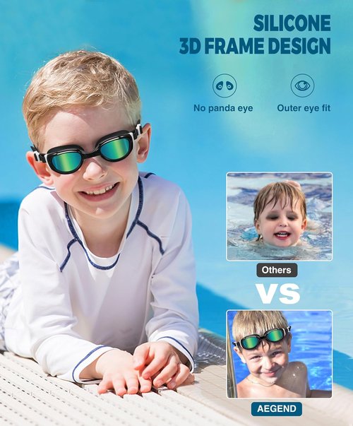 Aegend Swim Goggles for Kids 6-11 | Polarized Anti-Fog UV Protection Pool Goggles for Boys & Girls