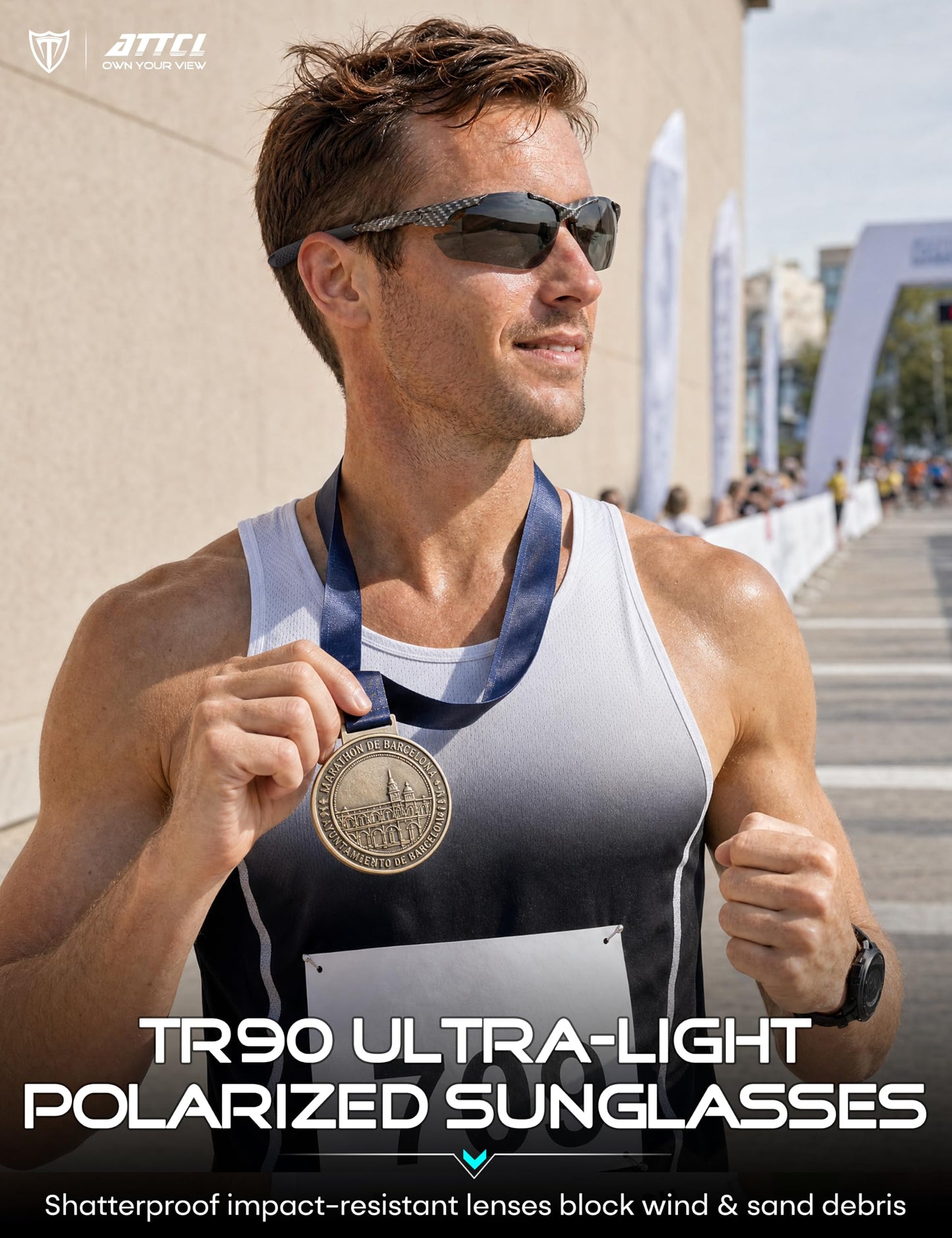 ATTCL 22g Polarized Sunglasses Men Sports: Secure Fit Wrap Around TR90 Frame Ultra-Light UV Protection for Running Fishing