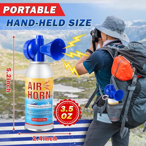 Large Air Horns 3.5oz - 122dB Loud Marine Safety Horns | Essential Boat Accessories for Camping & Hiking