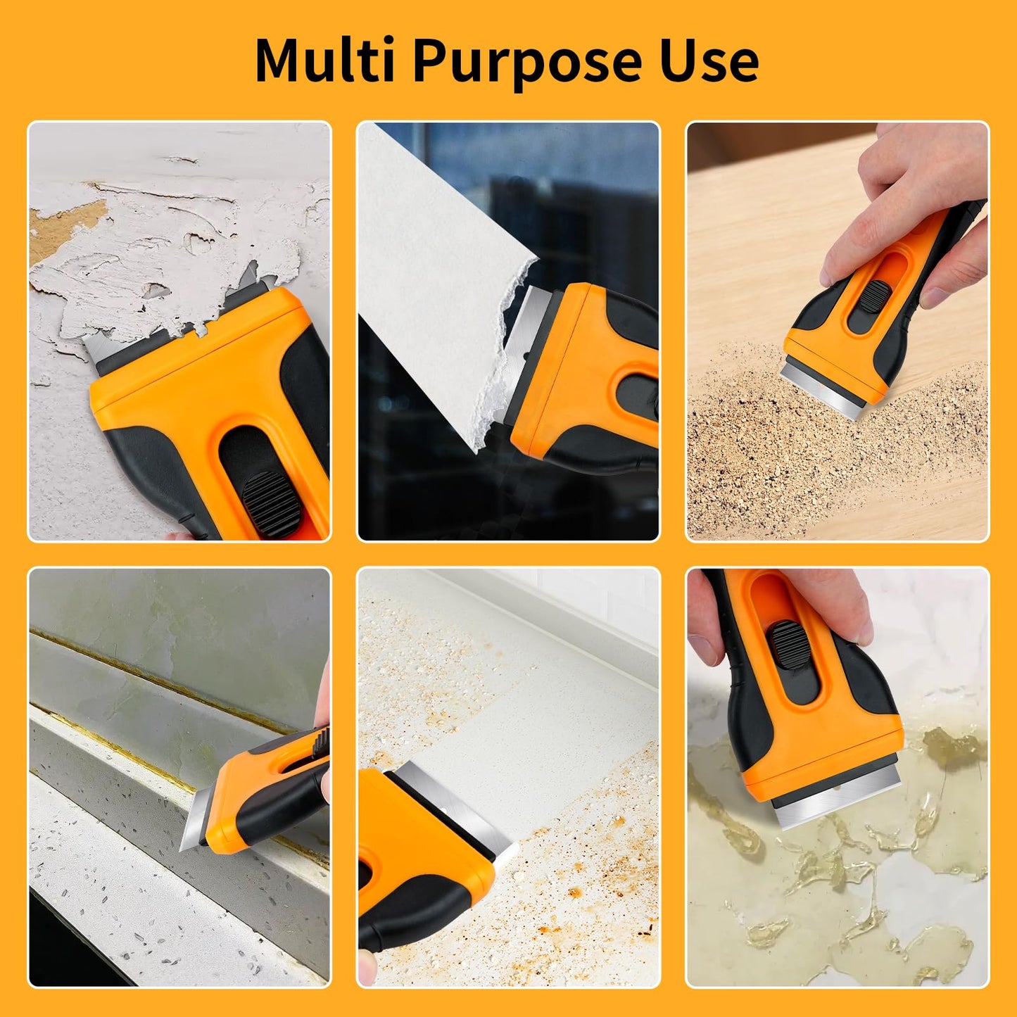 JiangCore Razor Blade Scraper Tool with 15 Extra SK5 Blades - Multi-Surface for Glass Tile Window Car Cooktops - Stainless Steel, Cleaning & Paint Removal Tool