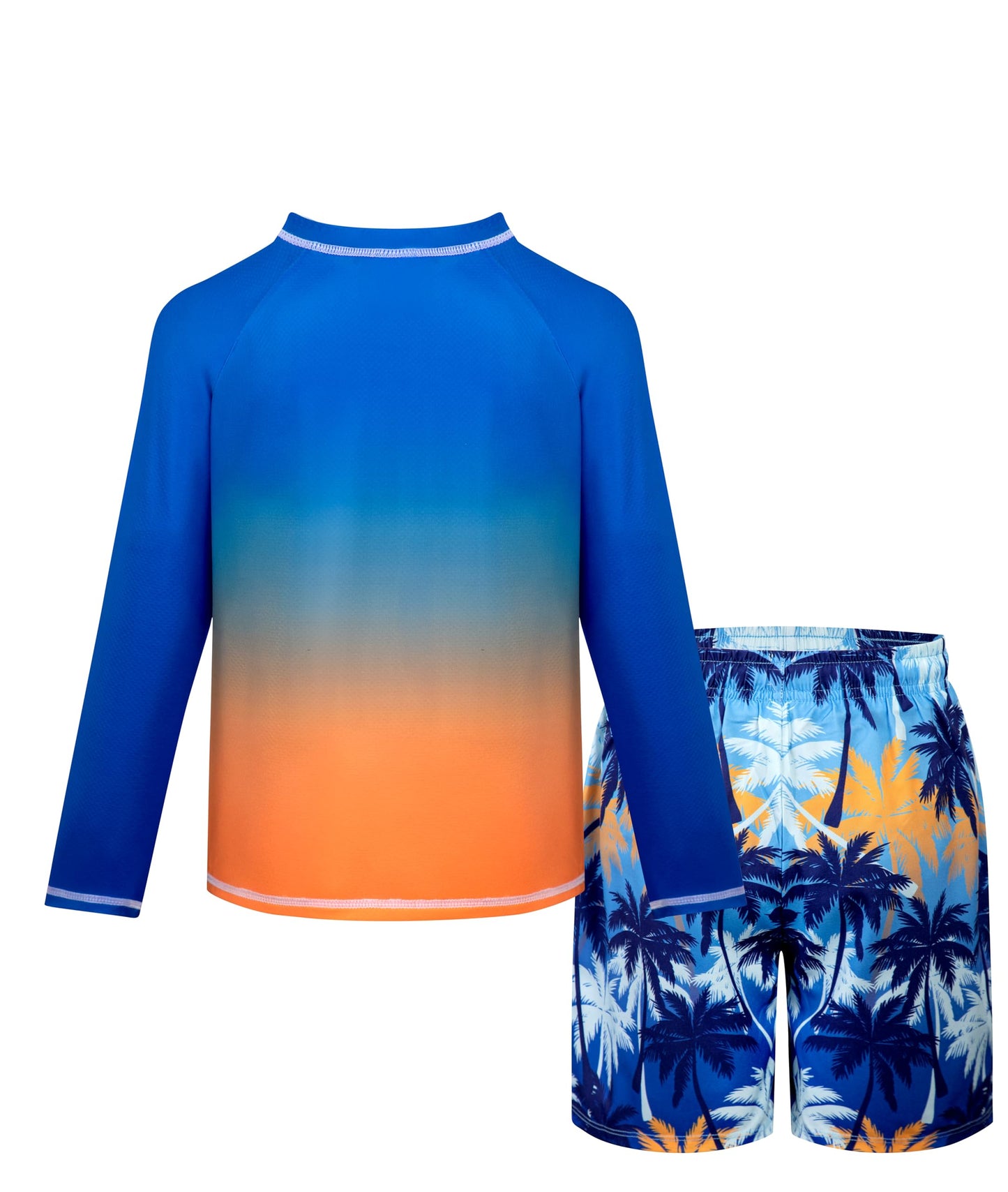 Belovance Boys Two Piece Rash Guard Swim Set Kids Long Sleeve Bathing Suit Swimwear Shirt with Trunks Swimming Suits Surfing Beach Clothes Quick Dry Size 7 8 Blue Orange