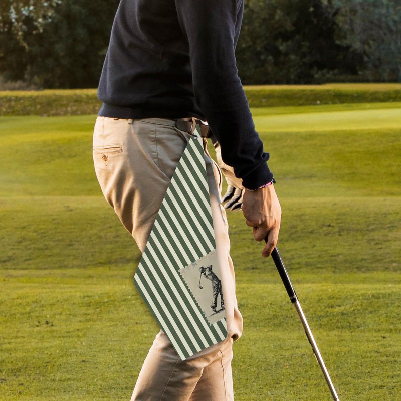 BCUANGD Vintage Golf Towel - Retro Green Stripe Golf Bag Accessories Towel, Trendy Preppy Disc Weave Waffle & Ball Towels with Carabiner Clip Birthady Gifts for Golfer Dad Grandpa Men, 16"x24"