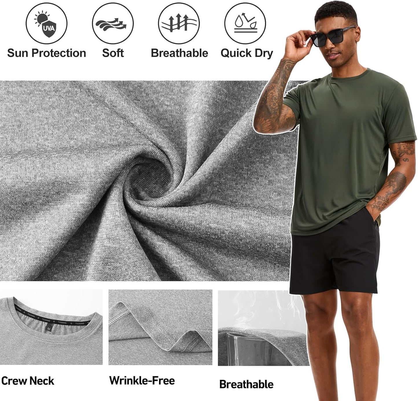 Skiennix Workout Shirts for Men - Quick Dry UPF 50+ Sun Protection Athletic Tees | 5 Pack Lightweight Summer Tops