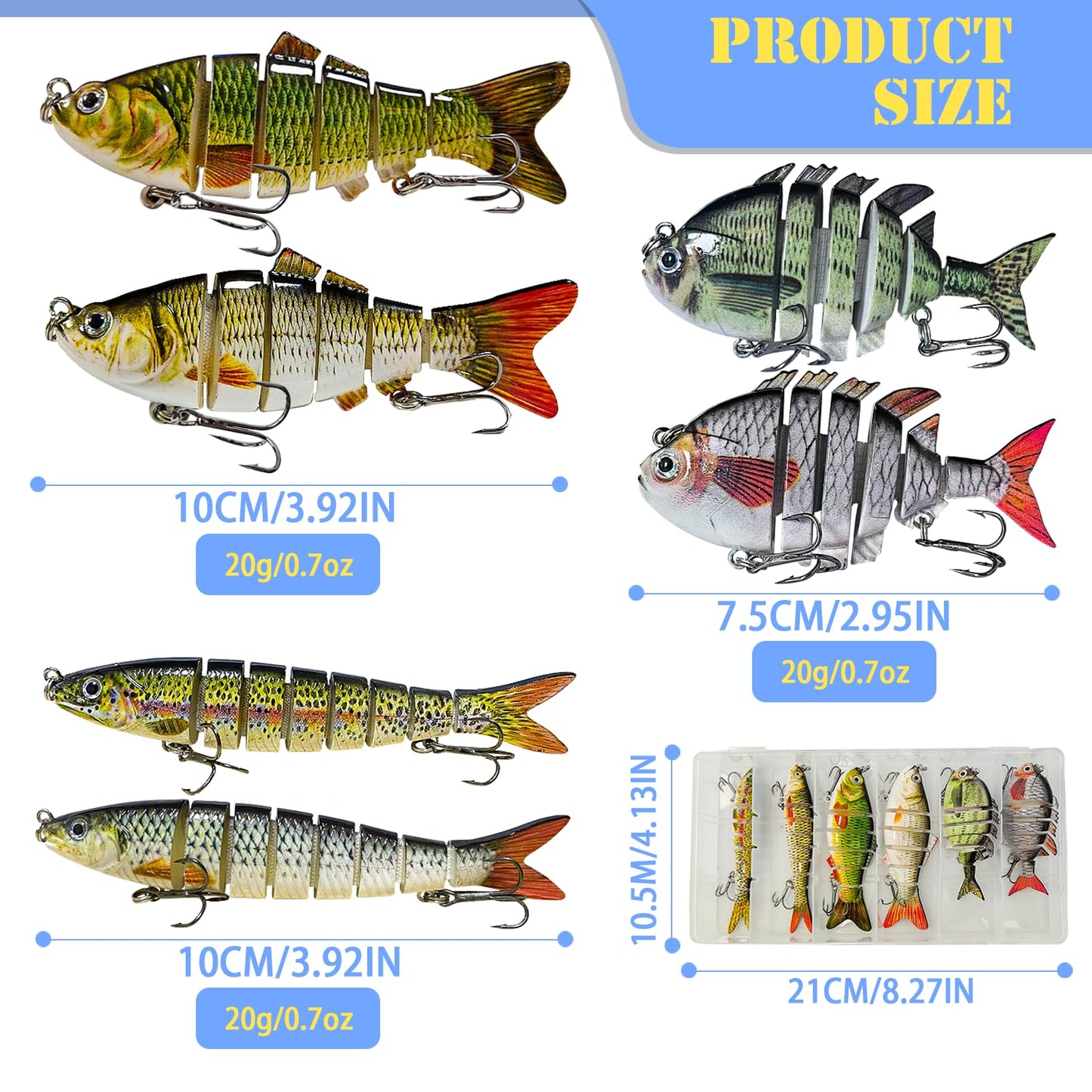 6Pcs Fishing Lures for Freshwater and Saltwater, Multi Jointed Swimbait for Bass Fishing, Lifelike 3D Bionic Swimming Bait Segment Robotic Bass Lures Slow Sinking for Trout Walleye Pike (Bionic-six)