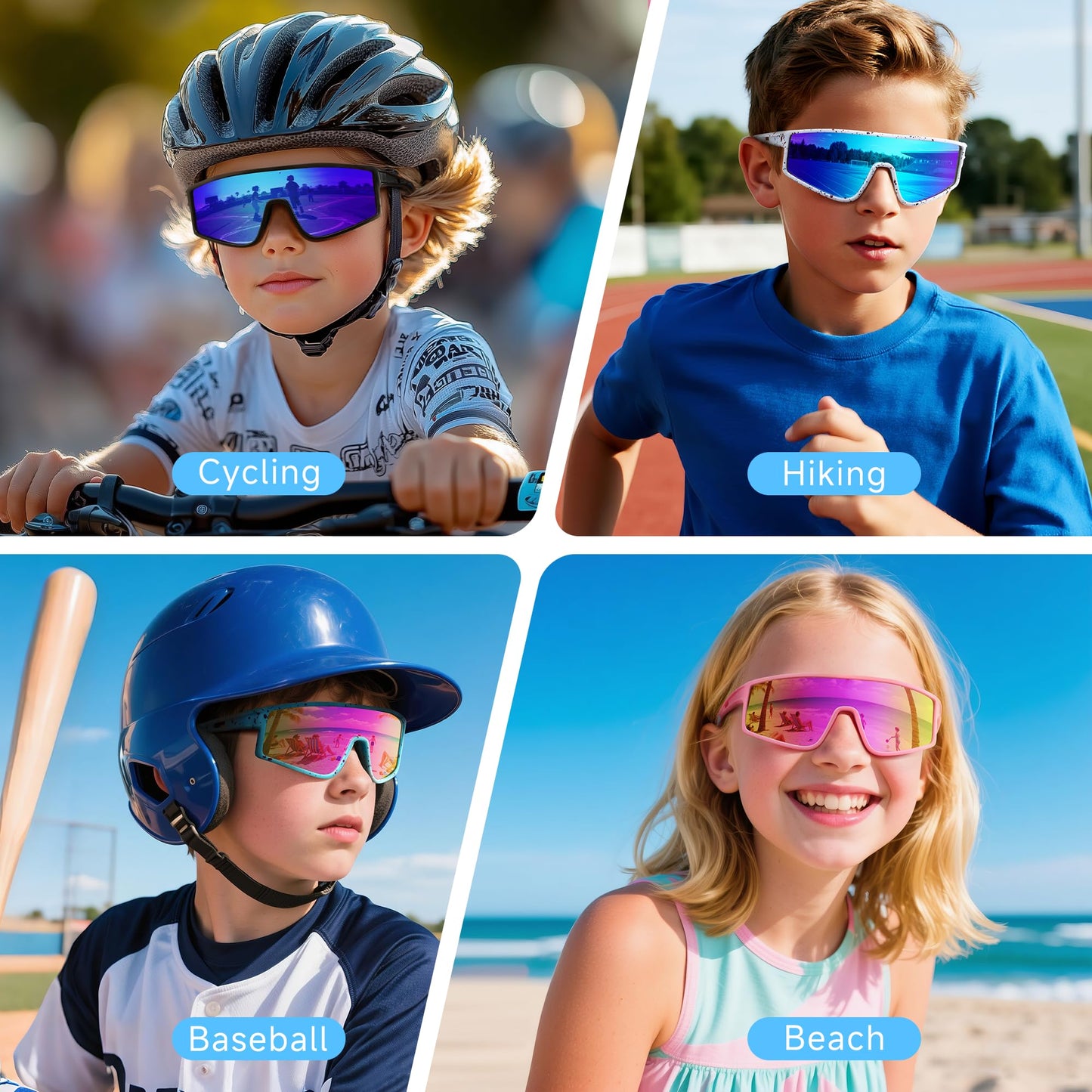 Kegrimi 3 Pack Kids Sunglasses Youth Baseball Polarized Sun Glasses Sports Cycling Running for Boys Girls UV Protection