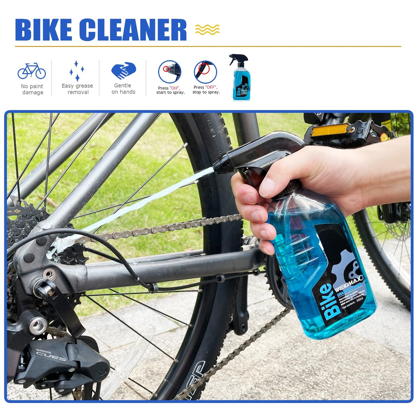 WEIDMAX 7 in 1 Bike Chain Cleaning Kit, Bike Chain Cleaner includes 350ml Degreaser Spray, 100ml Chain Lube, 4 Brushes & Towel, Bicycle Chain Cleaner for MTB/Road Bicycle