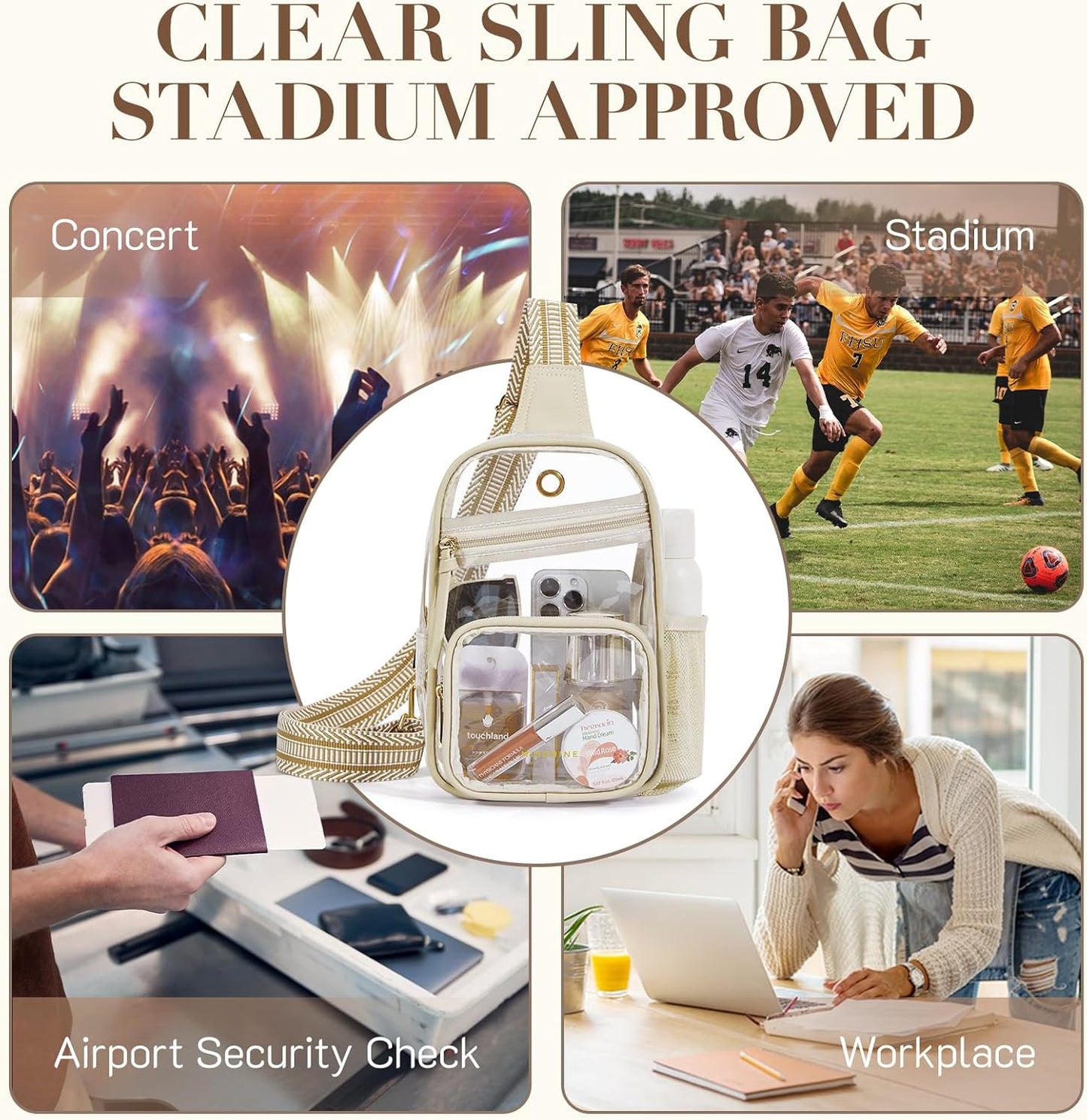 Missnine Clear Sling Bag - Stadium-Approved Crossbody Purse with Side Mesh Pocket | Ideal for Sports & Concerts