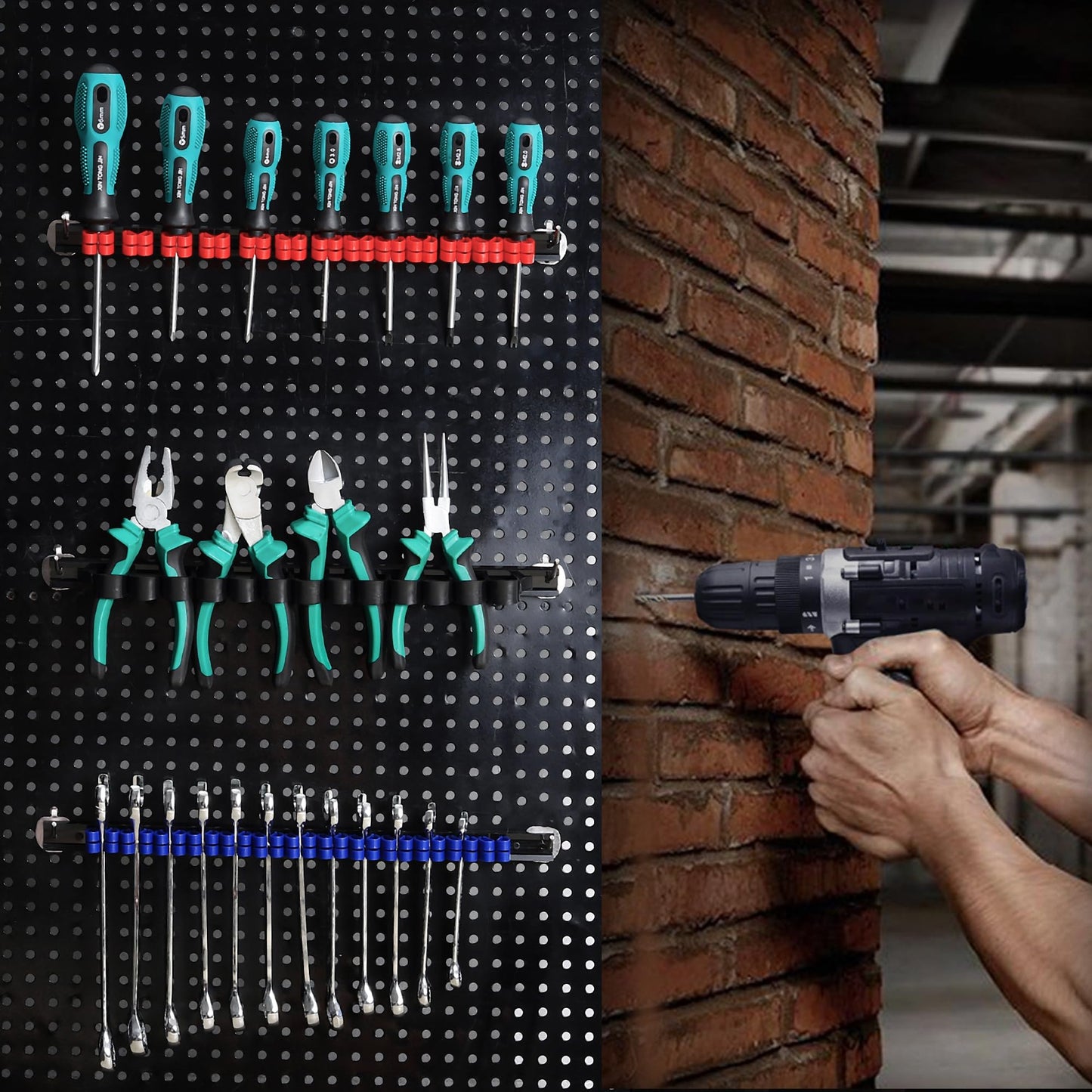 Reniteco 2 Pack Wall-Mounted Screwdriver Organizers with Screws - Heavy-Duty ABS Plastic Tool Holder for Screwdrivers, Wrenches, Piers - Garage Workshop Storage (Red,2 PCS)