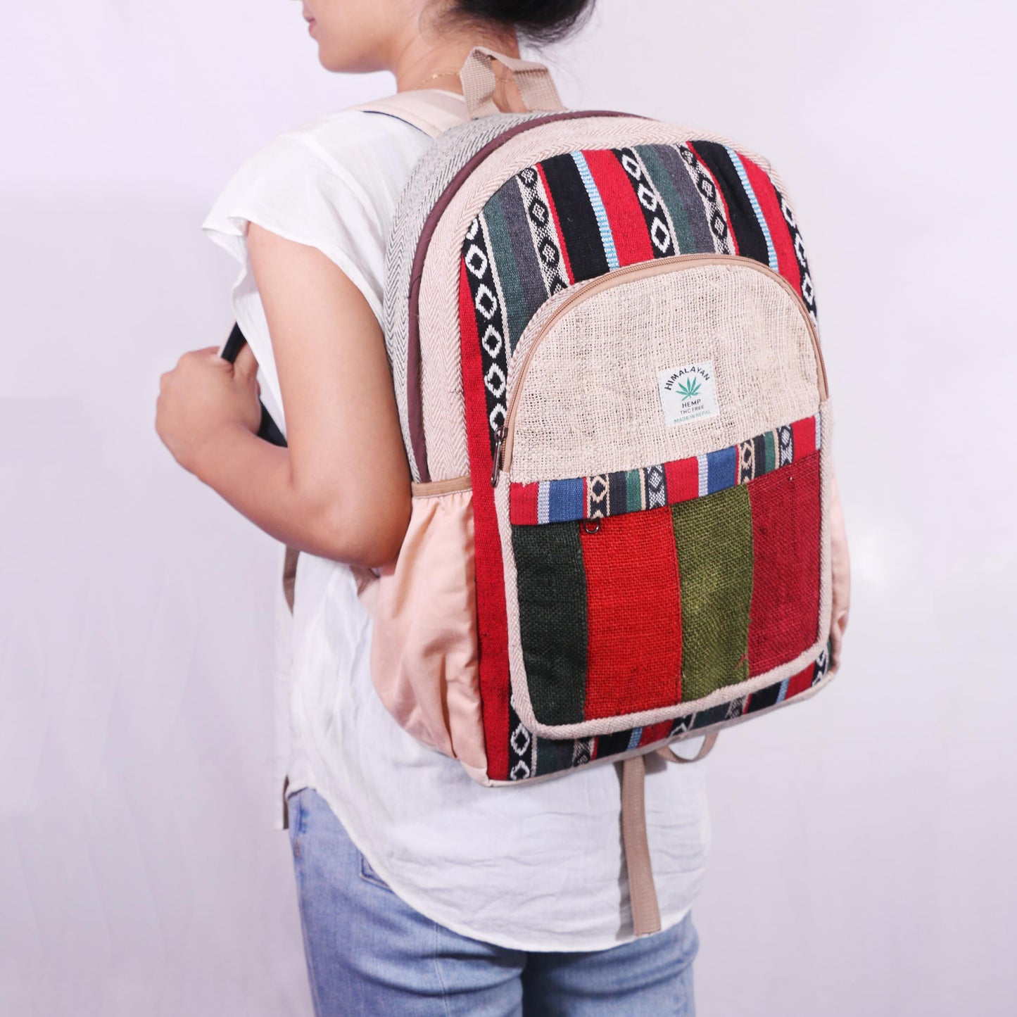 Anitya Hemp Backpack, Multi-Functional Pockets, Eco-Friendly, Unisex, Hiking Daypack, Durable Rucksack
