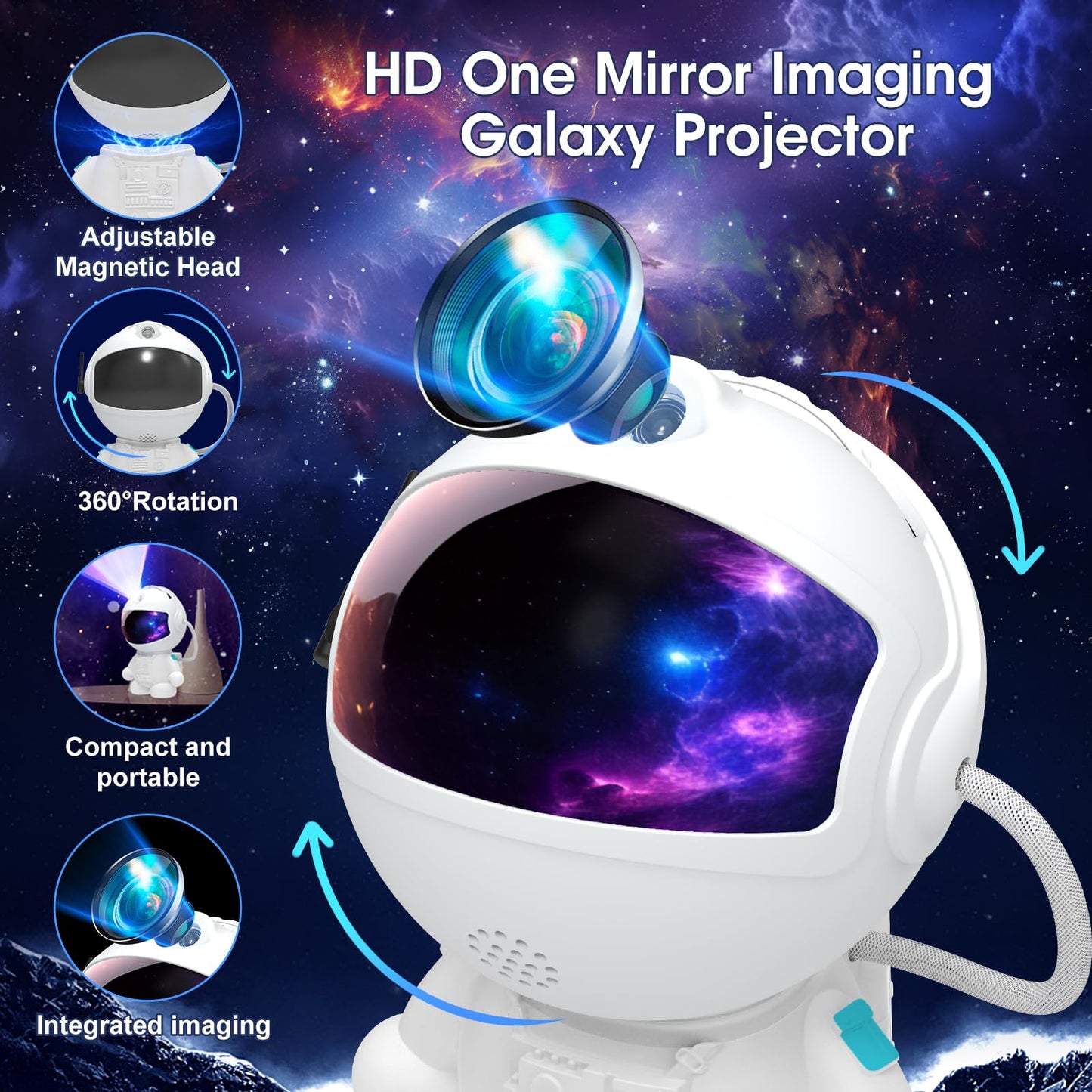 Astronaut Planetarium Projector for Bedroom, 12 Image Discs, Galaxy Projector Star Night Light, Ceiling Mood Lighting, LED Space Galaxy Lamp, Kids Adults Room Decor