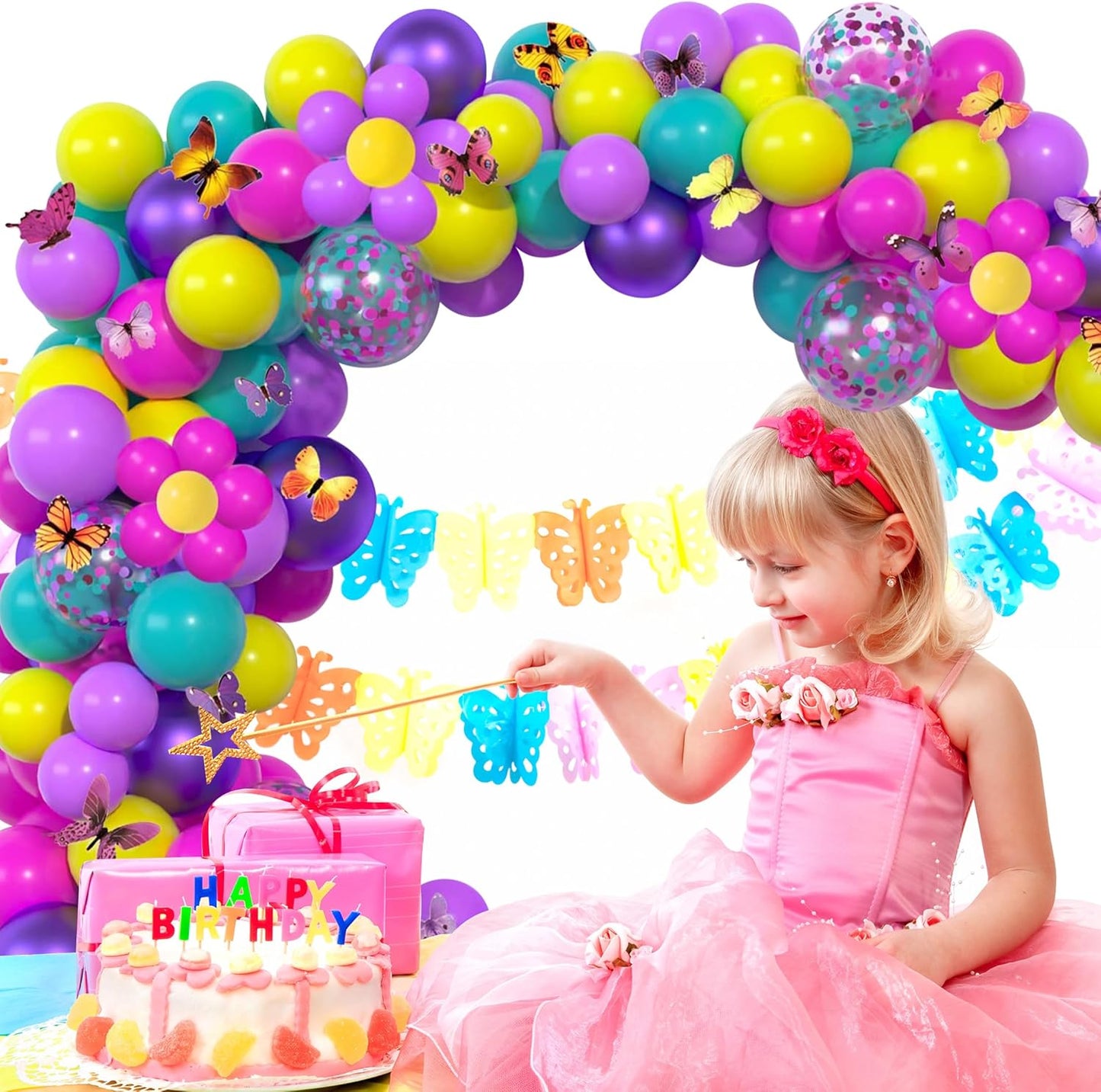 Skiennix 60 Pcs Balloon Set - Hot Pink, Purple & Teal Metallic Confetti for Kids' Birthday & Baby Shower Decor