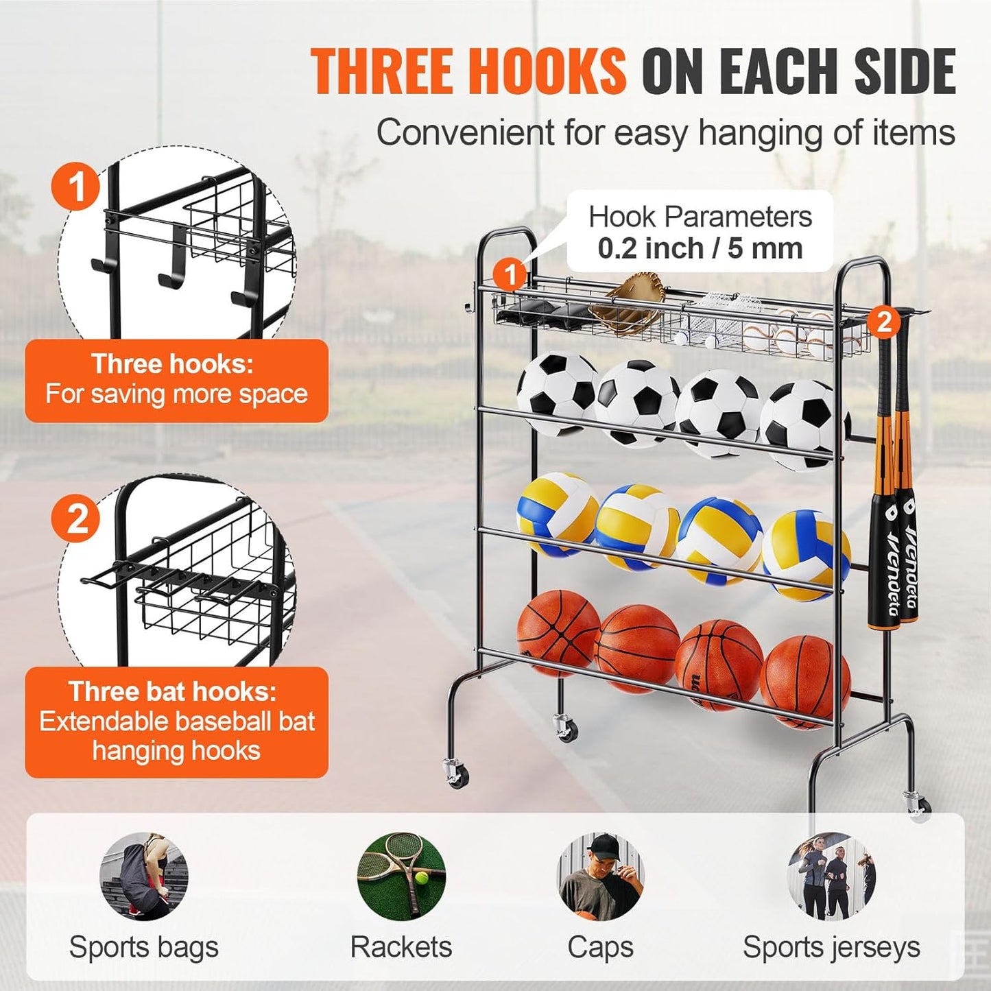 VEVOR Sports Ball Storage Cart - Lockable Basketball Cage with Double Lids | Steel Organizer for Indoor & Outdoor Use