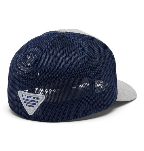 Columbia Unisex PFG Patch Mesh Ball Cap, Cool Grey Heather/Coll Navy/Sailfish, Large/X-Large