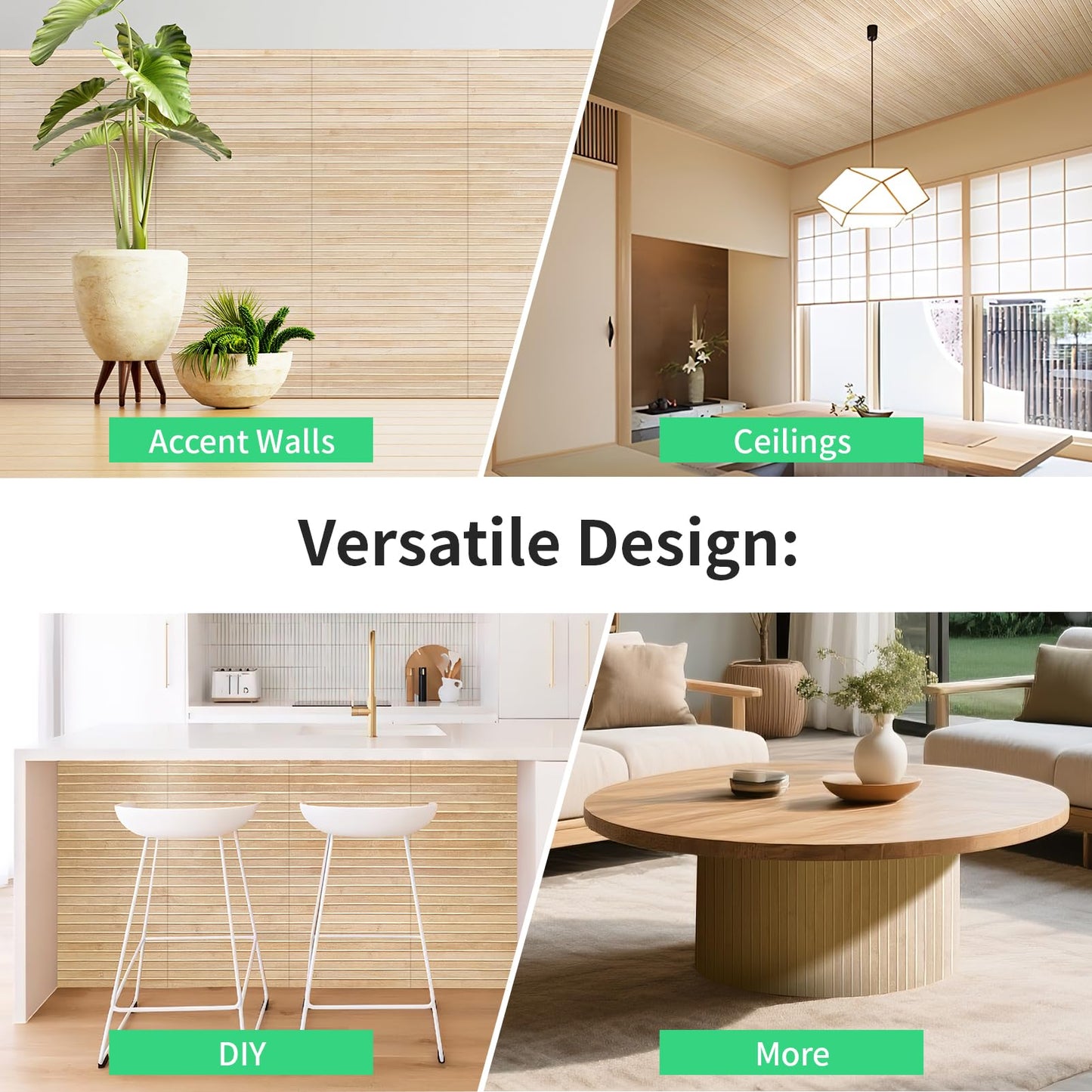 AMZDEPOT Natural Bamboo Wall Panel for Interior Wall Decor, Renewable Pole Wrap Wainscoting Paneling for Wall Ceiling Furniture Cabinet Office, 12 x 96 Inch, Carbonized