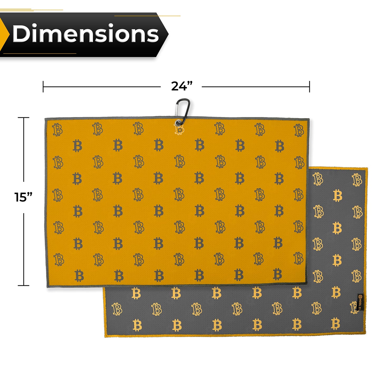 HODL 21 Golf Towel Bitcoin - Premium Towels Waffle Pattern with Two Sided Design - Heavy Duty Carabiner Clip to Secure to Golf Bags Golf Clubs and Ball Towel Accessories (Orange)
