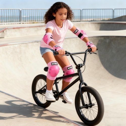 KEYSDEX Kids Protective Gear Set - 6-Piece Knee Elbow Wrist Pads for Ages 3–7,Safety Equipment for Skate&Skateboarding,Roller Skates,Cycling,BMX Bike,Inline Skating,Scooter Riding,Snowboarding Pink S