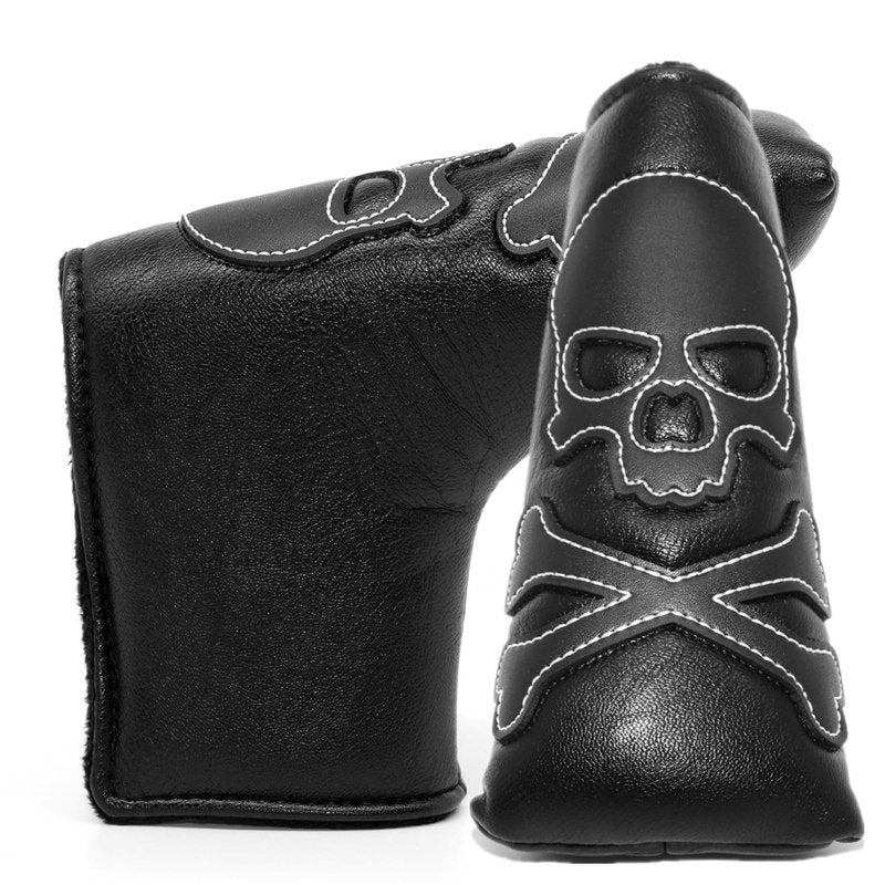 Skull Black Golf Blade Putter Head Cover Headcover Magnetic - Cool Golf Putter Cover Club Protective Case for Men - Synthetic Leather Putter Headcover